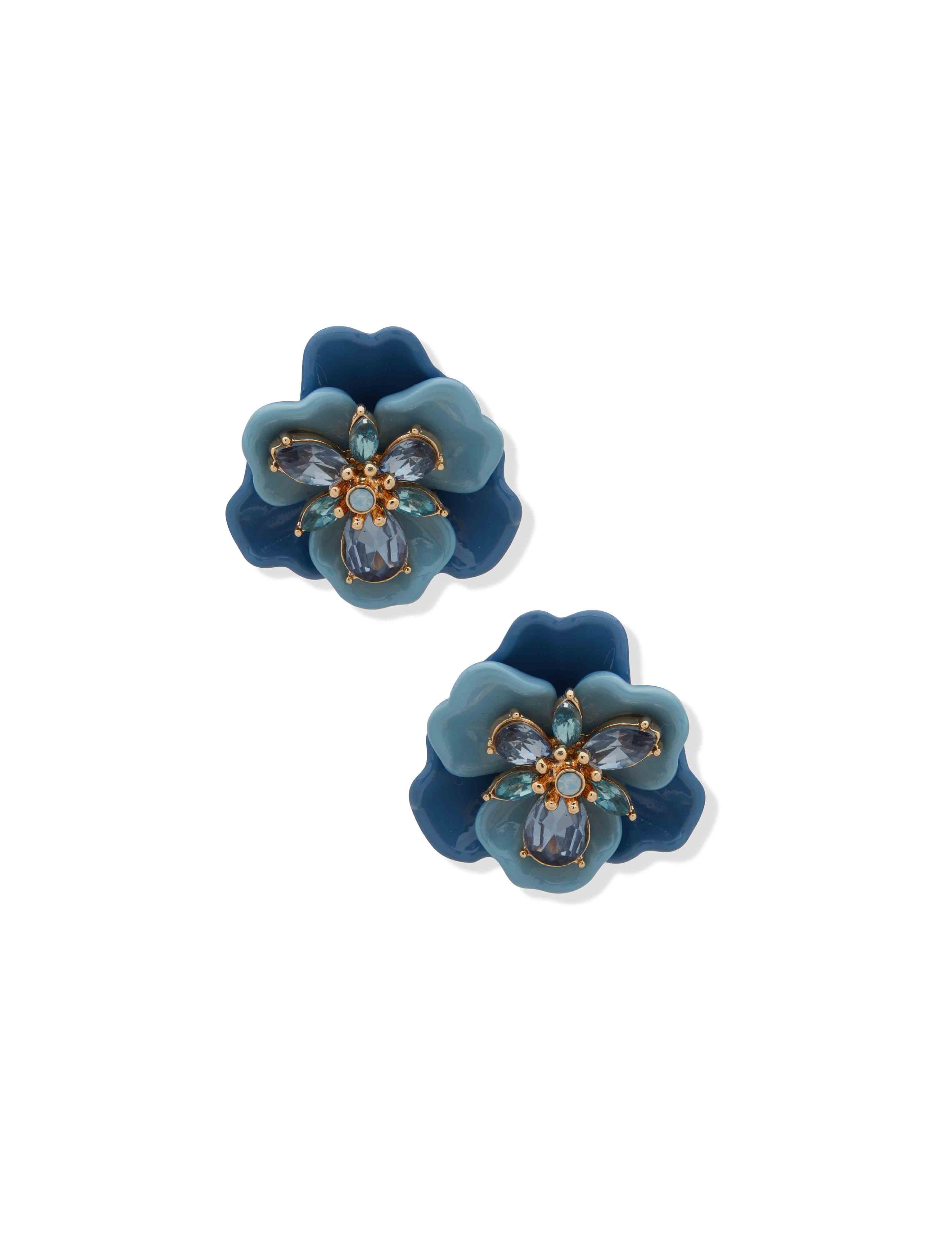 Flower Button Earring - Blue Multi