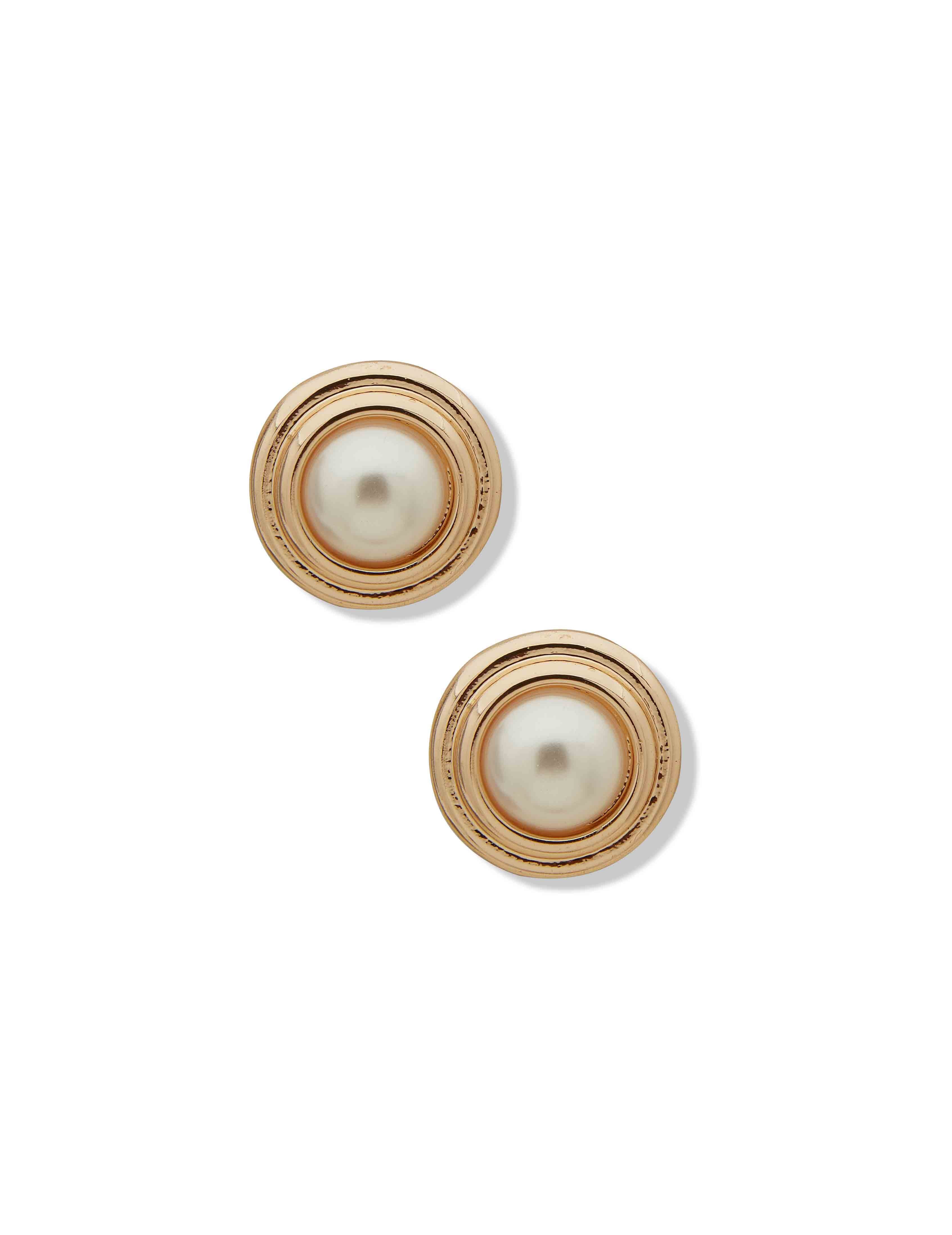 Gold-Tone Faux Pearl Cabochon Stud Earrings