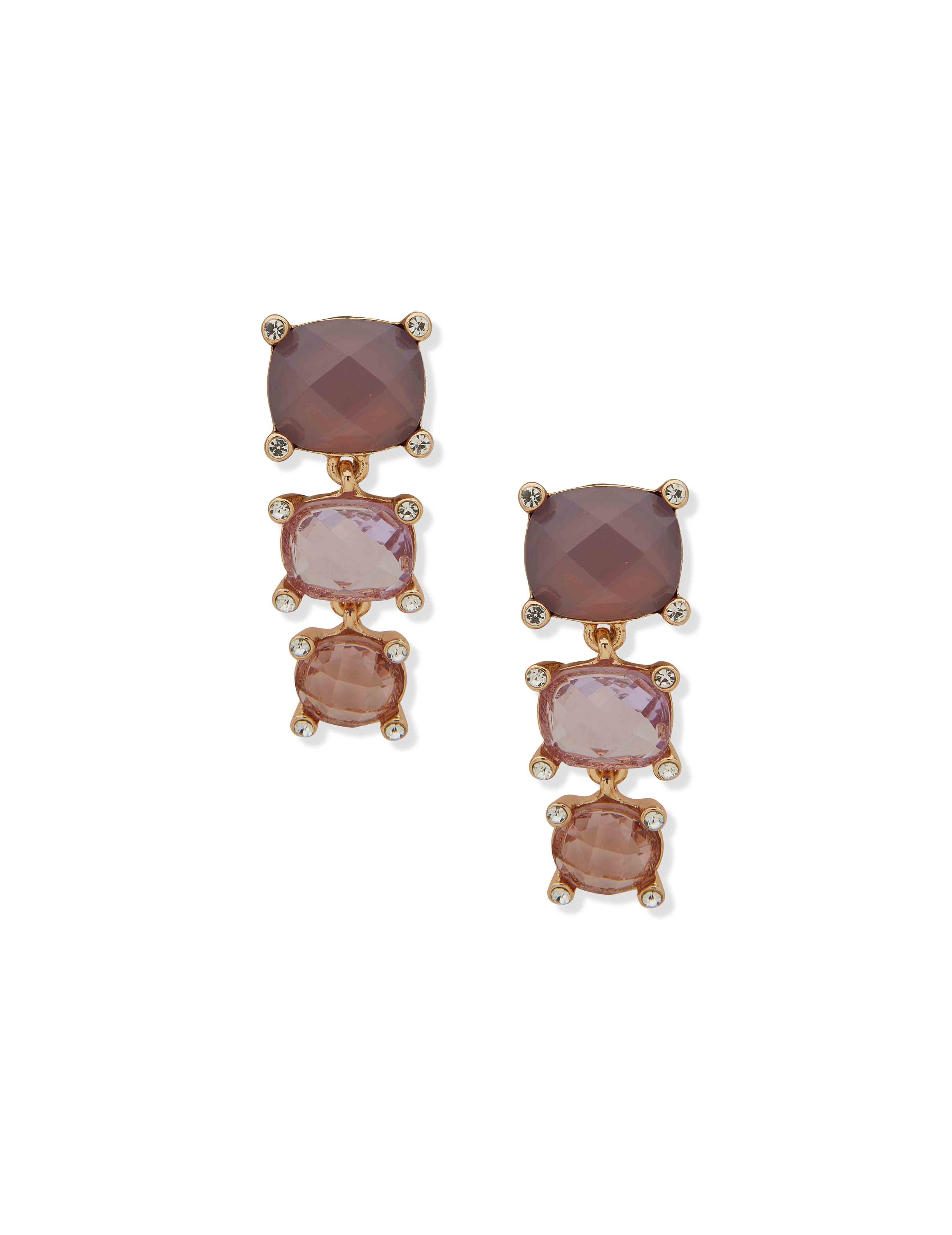 Stationed Linear Clipped Earring - Purple