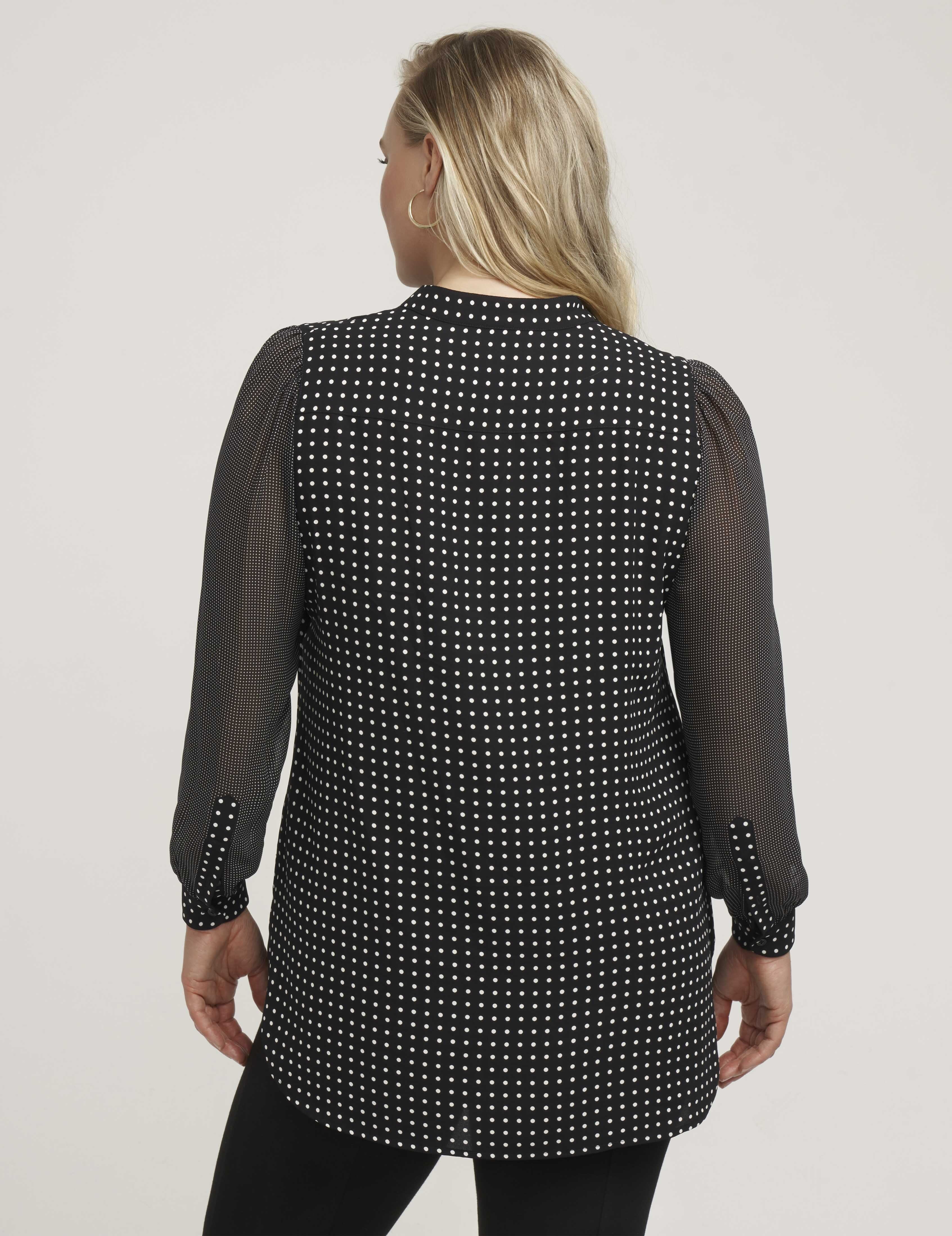 Plus Size Combo Sleeve Dot Print Poet Blouse