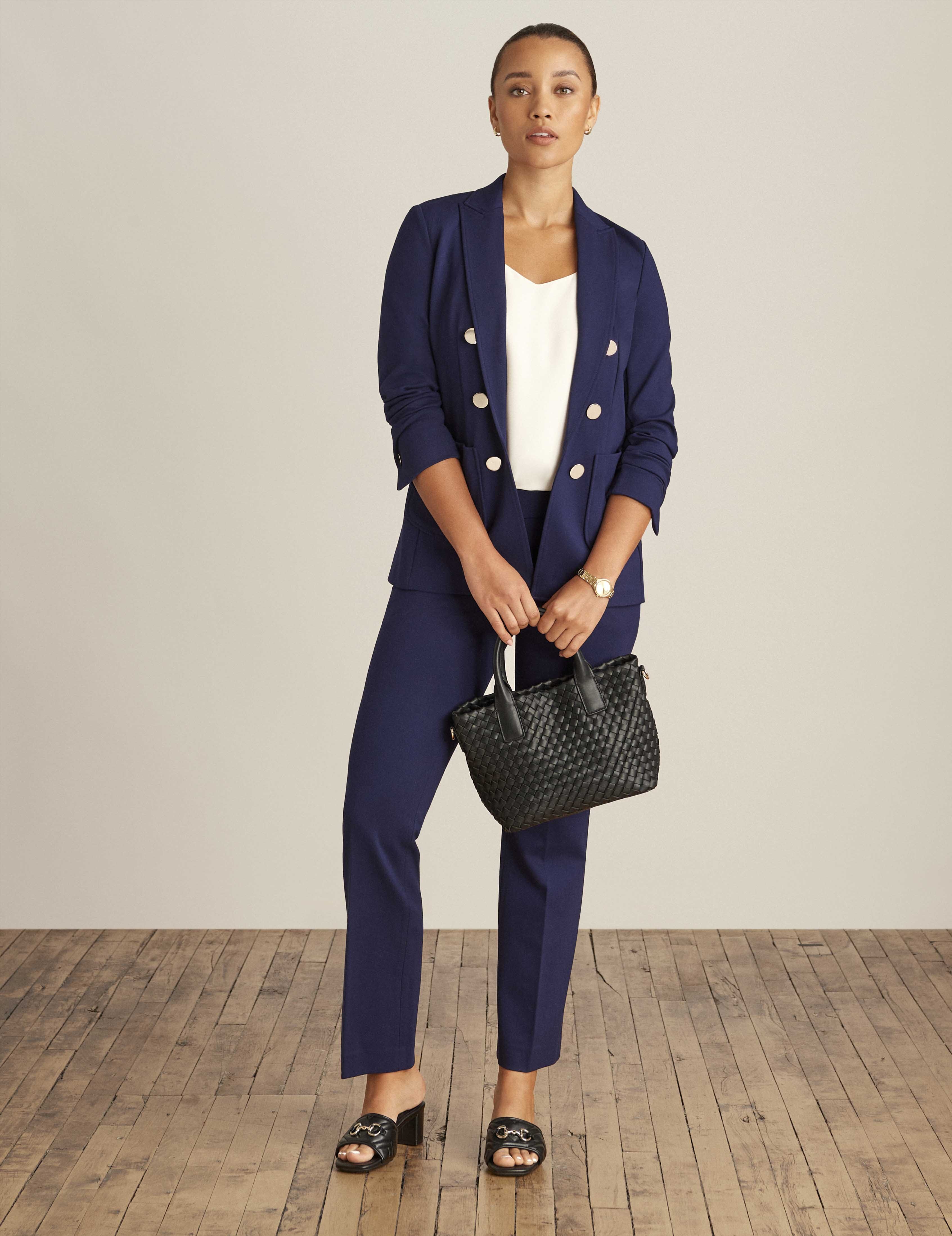 Compression Collection Faux Double Breasted Blazer With Patch Pockets