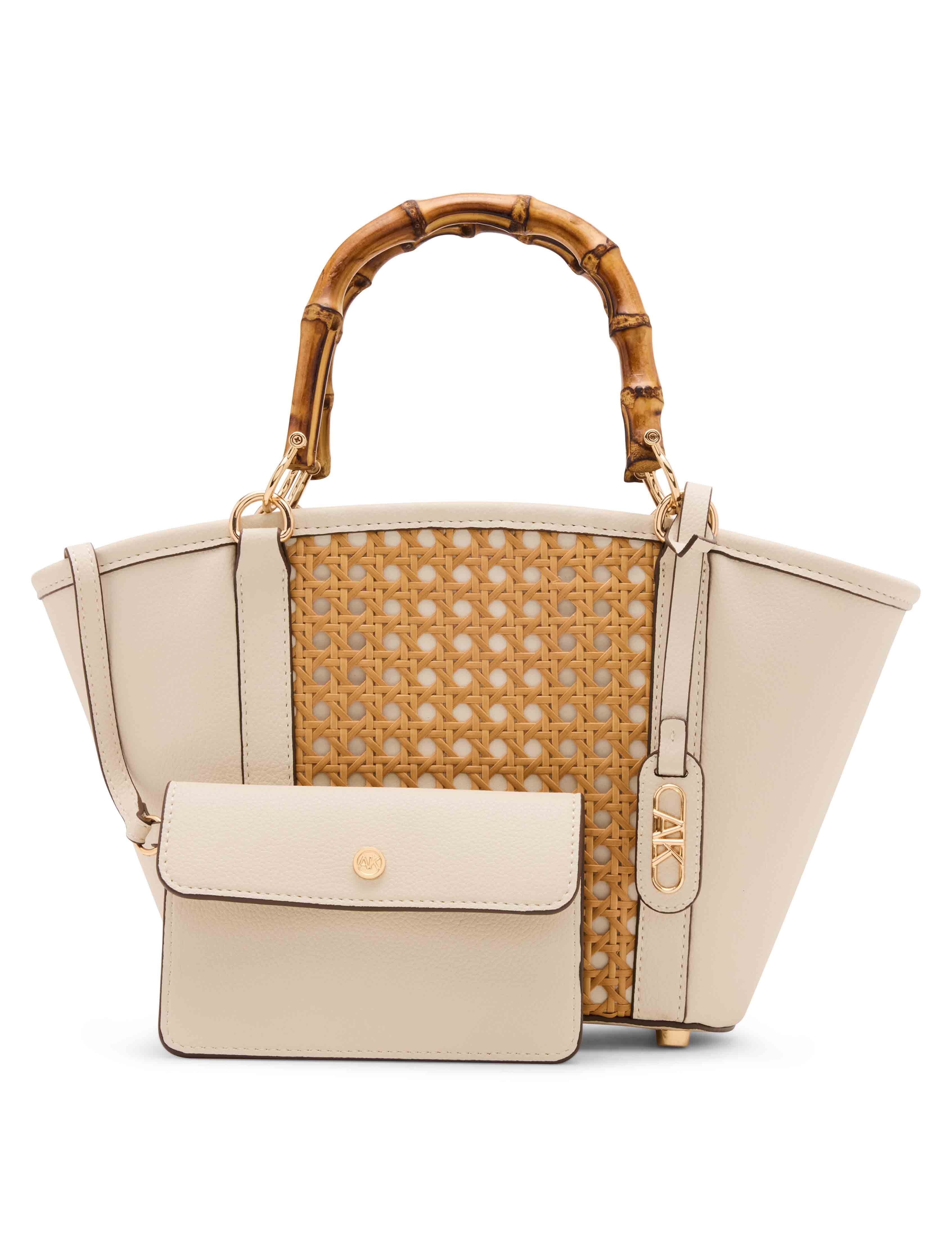 Caining Bamboo Handle Tote with Convertible Strap