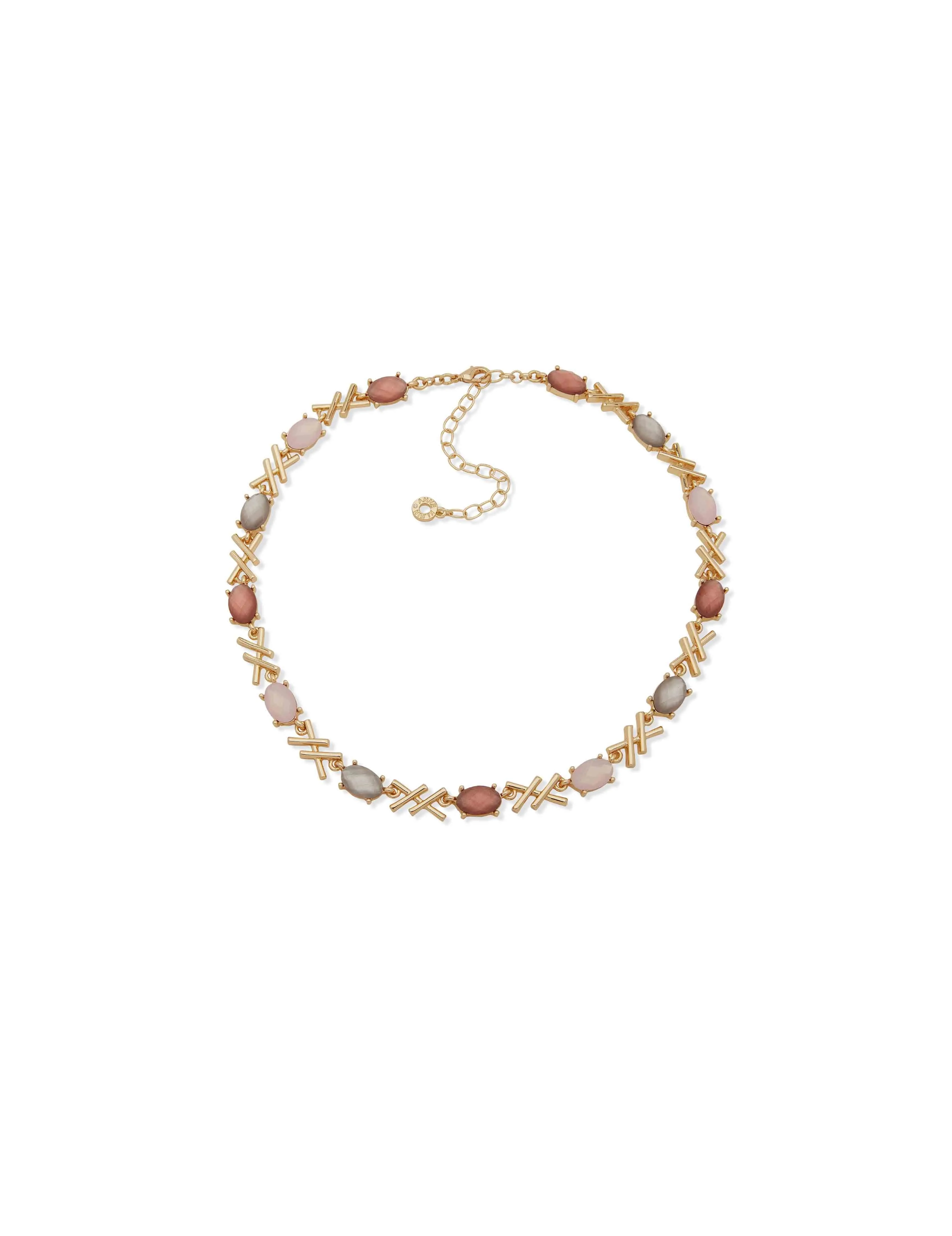 Oval Criss Cross Necklace - Pink Multi