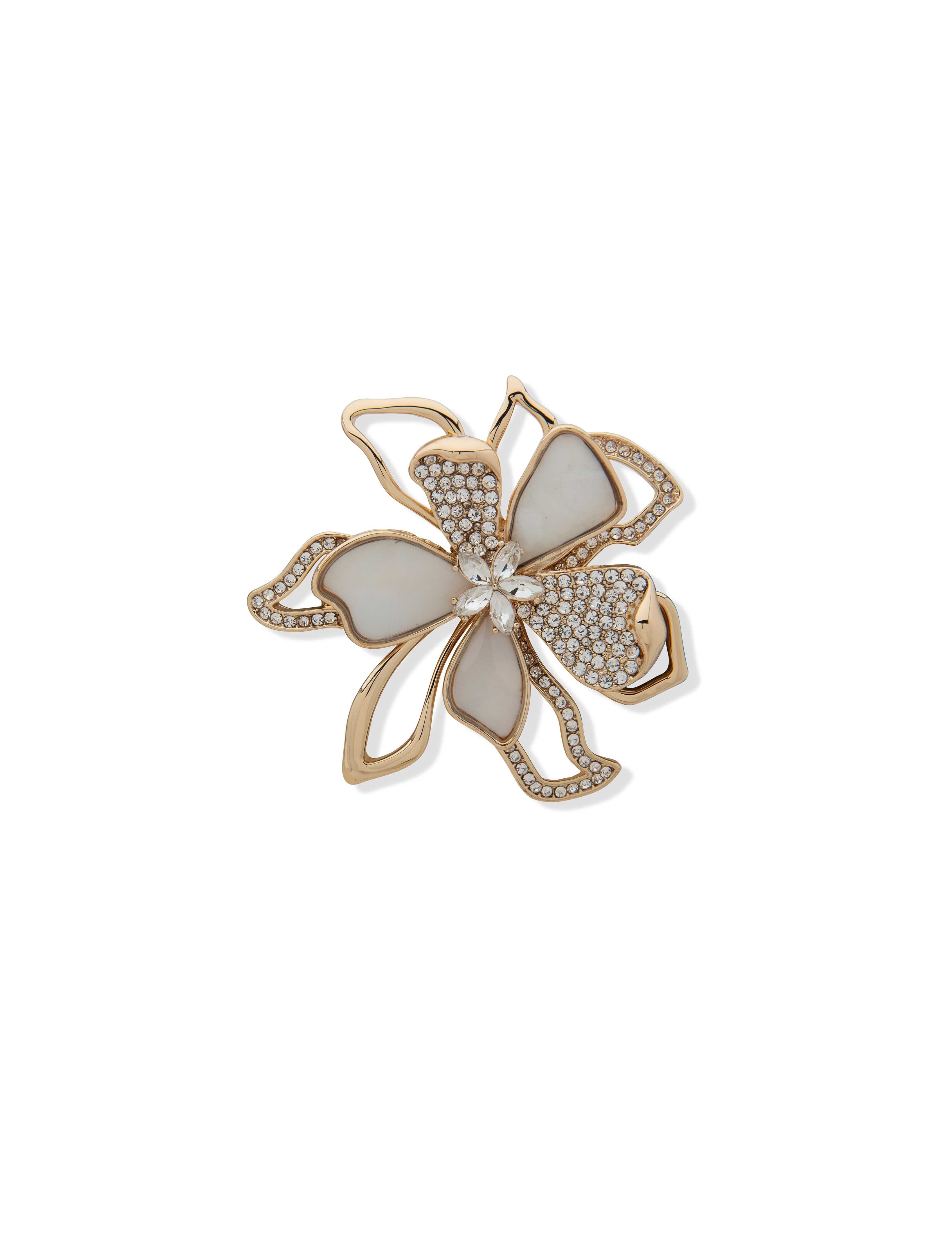 Crystal & Mother of Pearl Flower Brooch