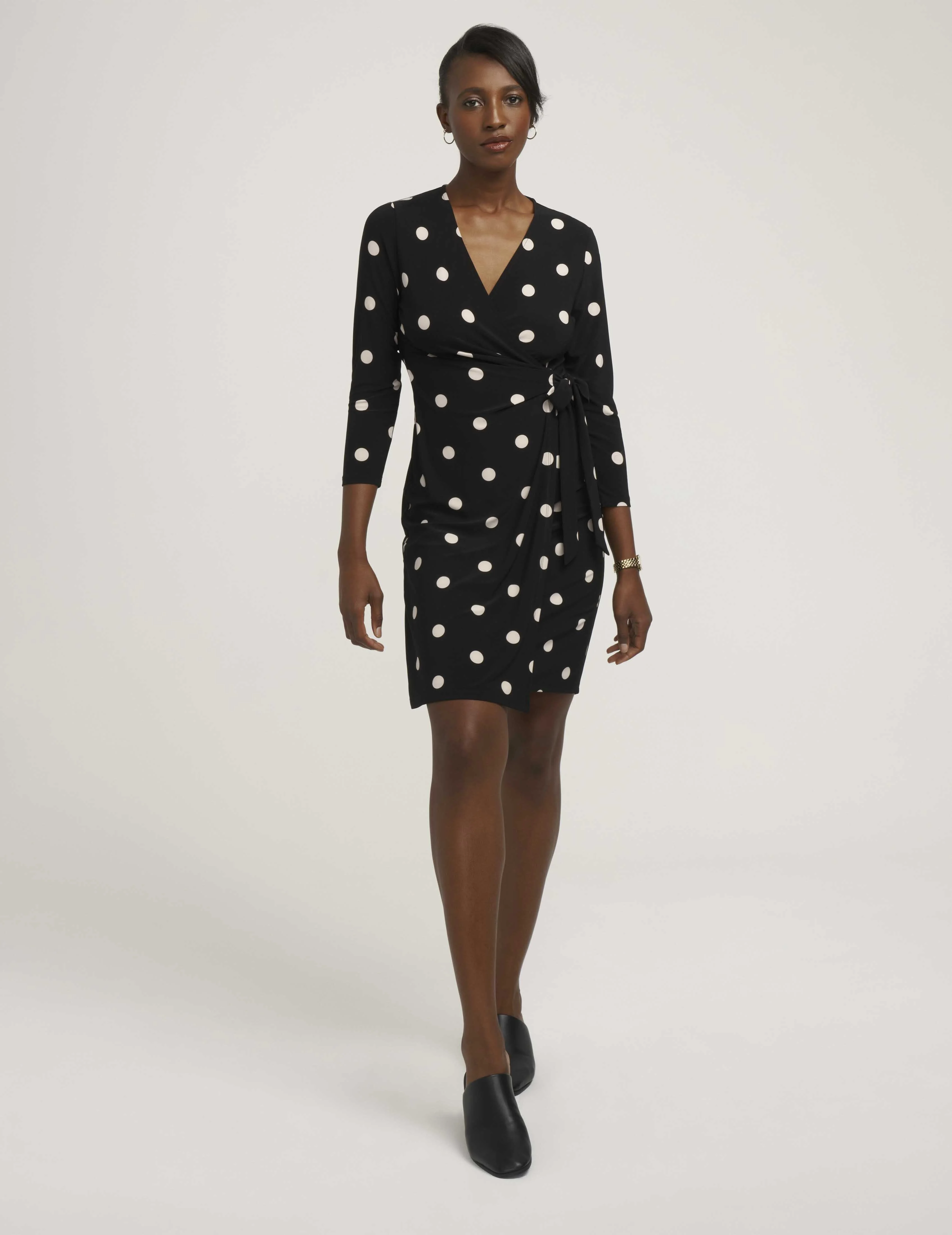 Petite Dot Print Faux Wrap Dress