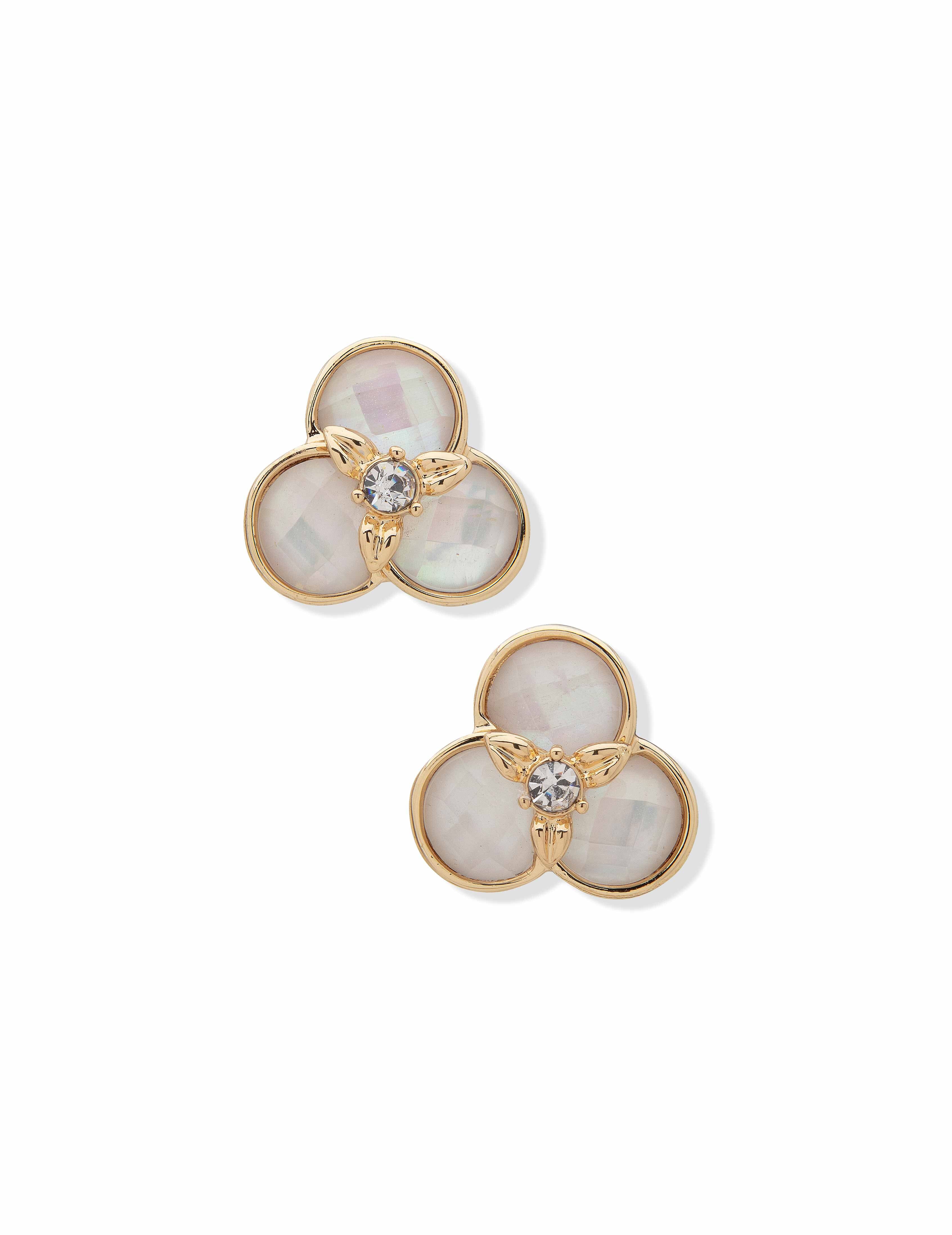 White Flower Button Clip Earrings