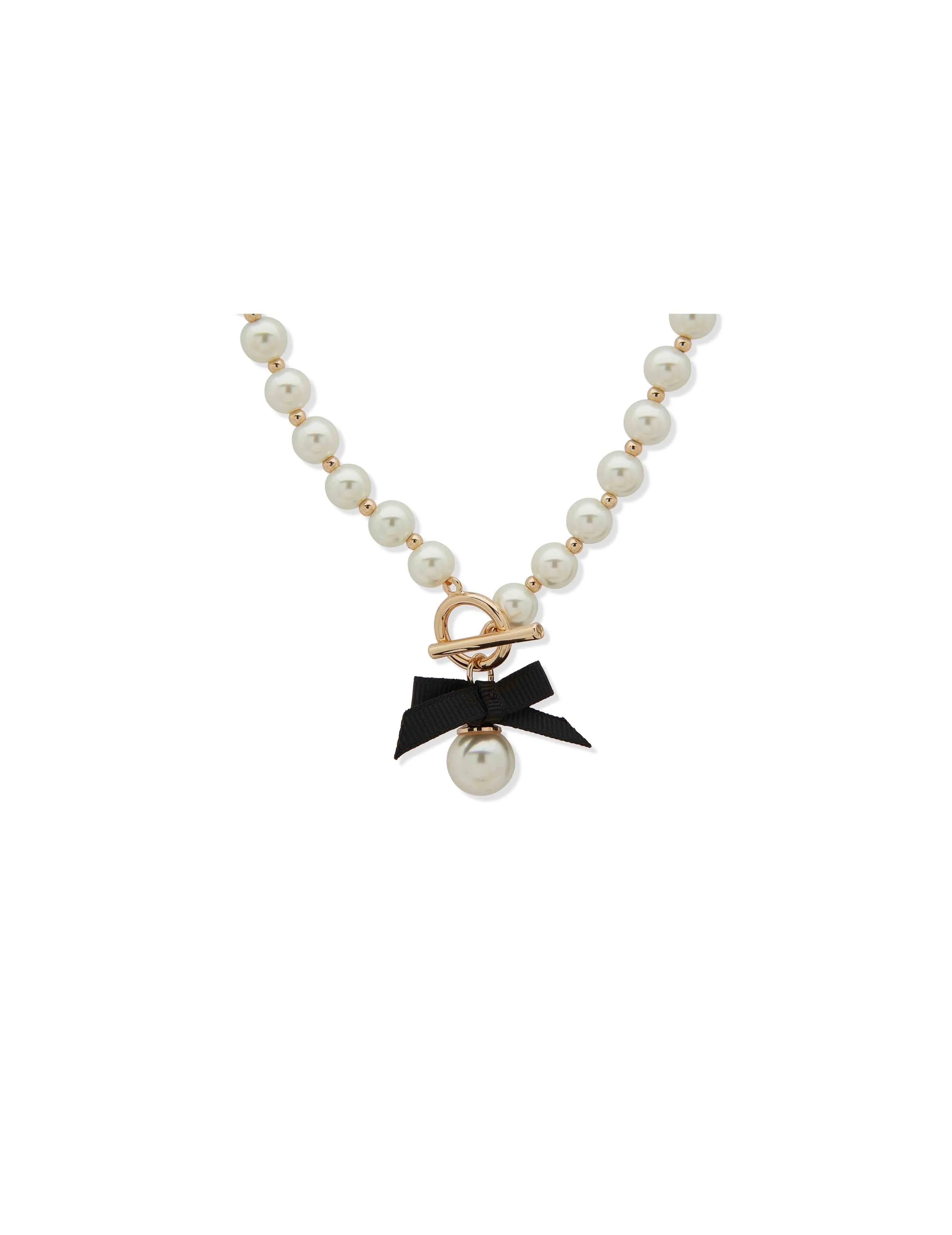 Bow Toggle Necklace - Gold/Pearl