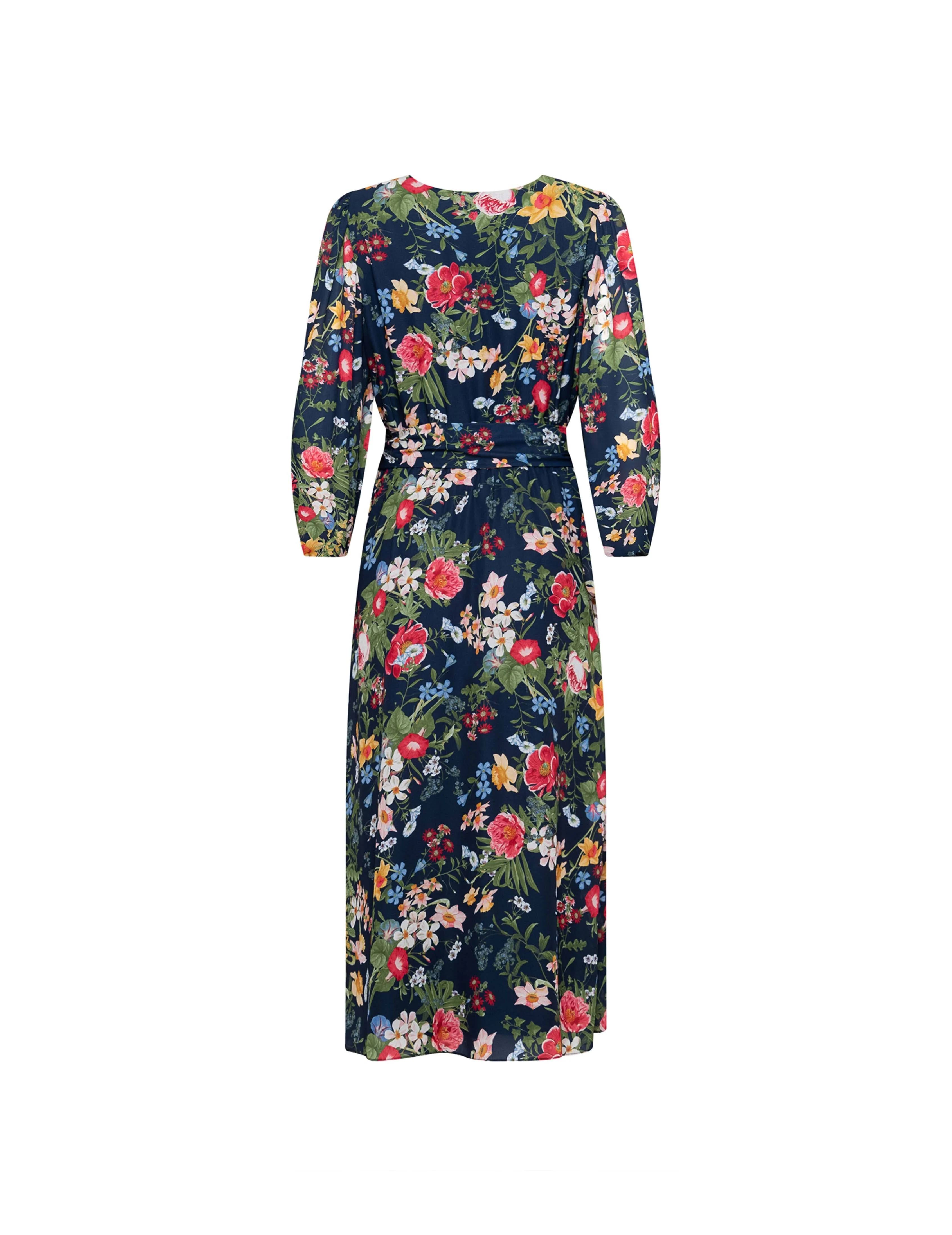 Three Quarter Sleeve V Neck Midi Dress