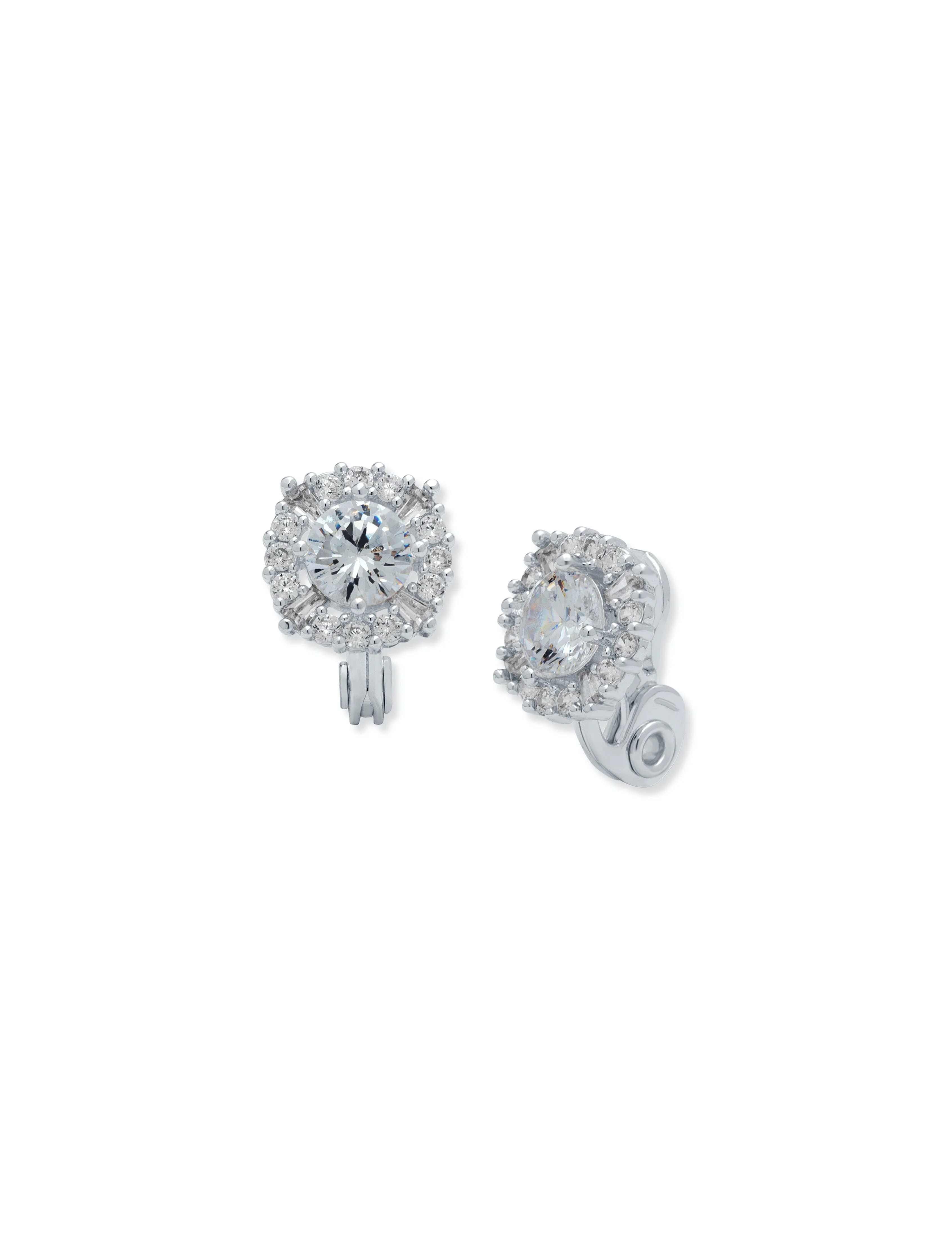 Silver-Tone Crystal Pave Clip Earrings