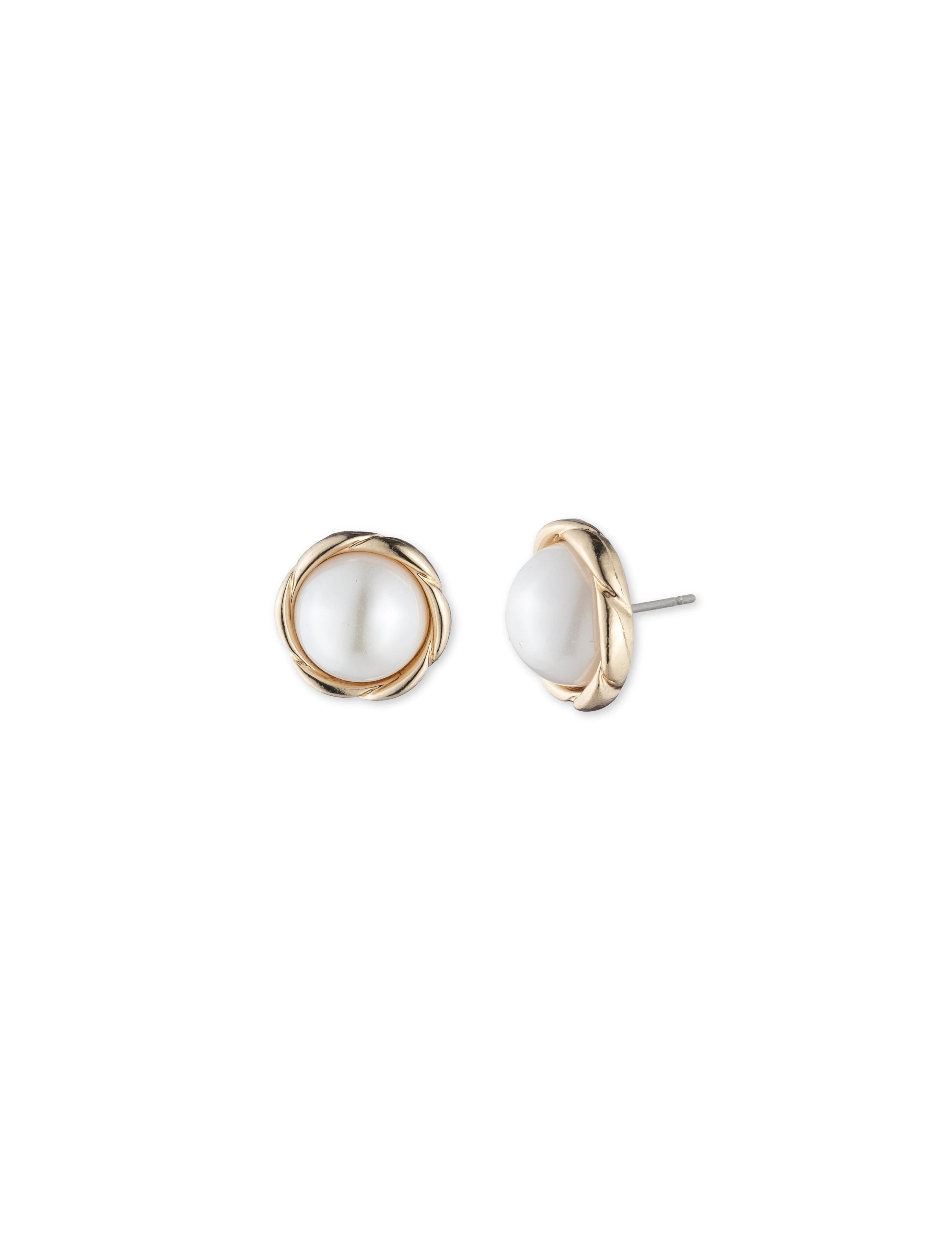 Blanc Faux Pearl Twisted Gold-Tone Stud Earrings