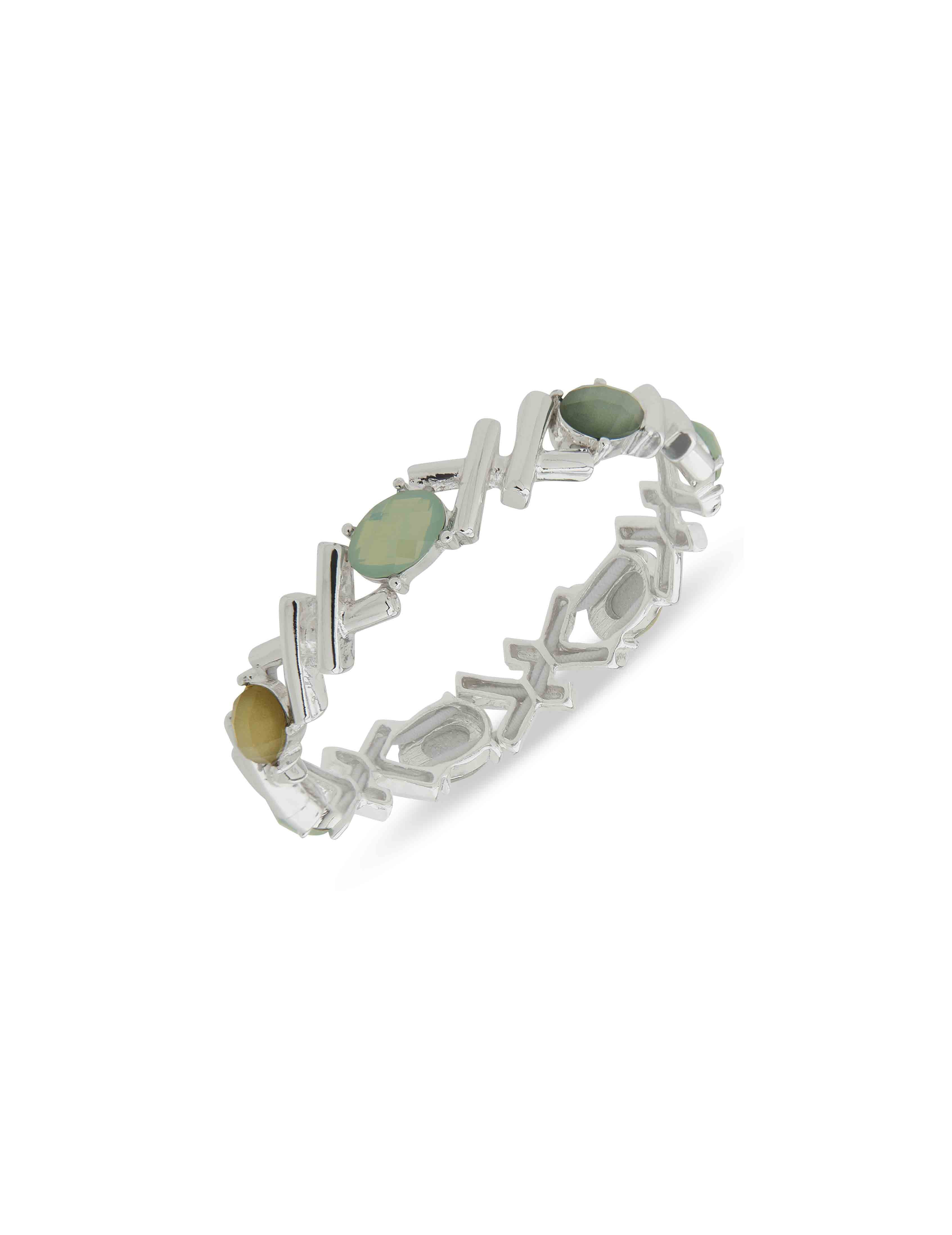 Criss Cross Oval Stone Stretch Bracelet - Green Multi