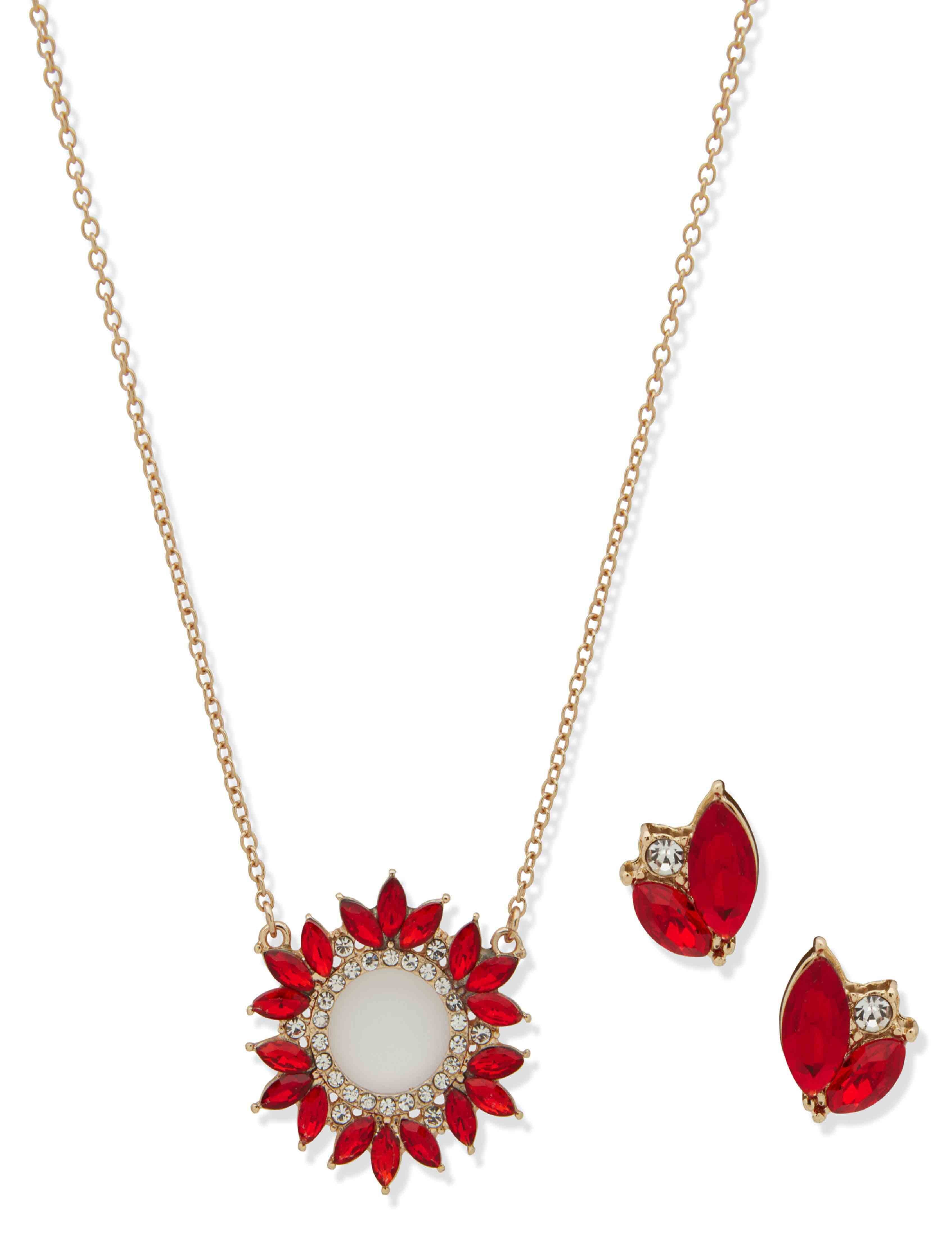 Cluster Pendant Necklace/Earring Set - Siam