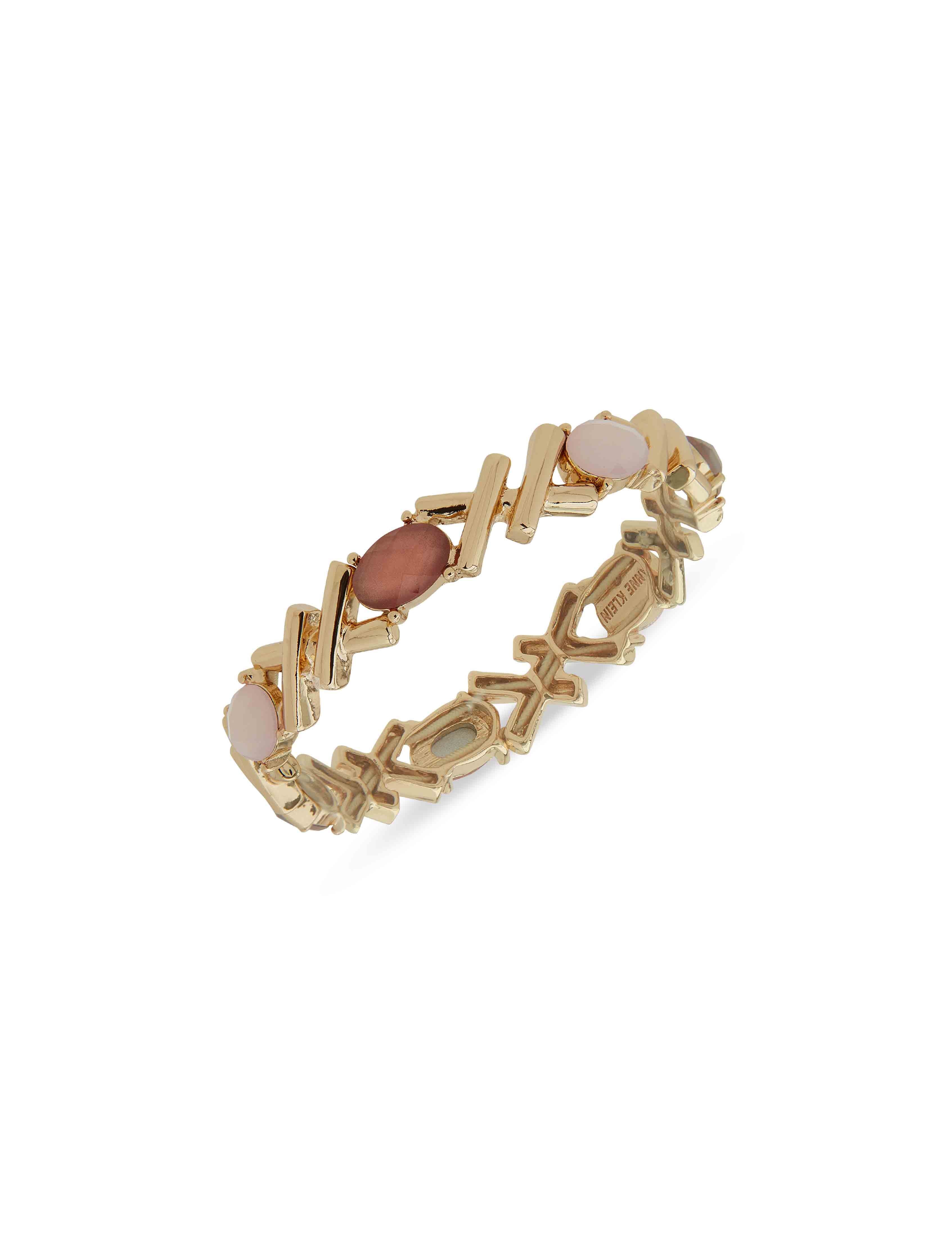 Criss Cross Oval Stone Stretch Bracelet - Pink Multi