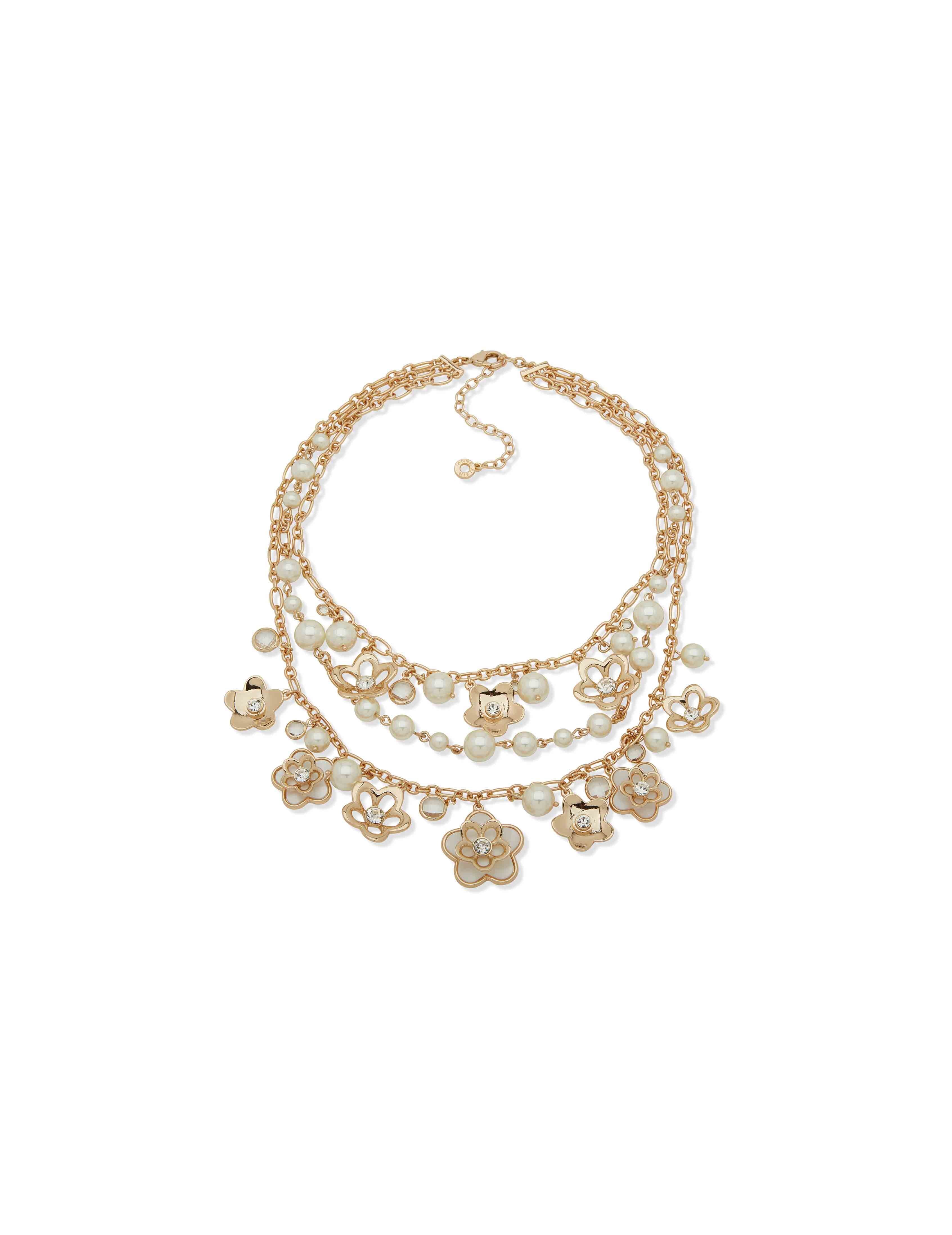 Dramatic Flower Motif Charm Necklace