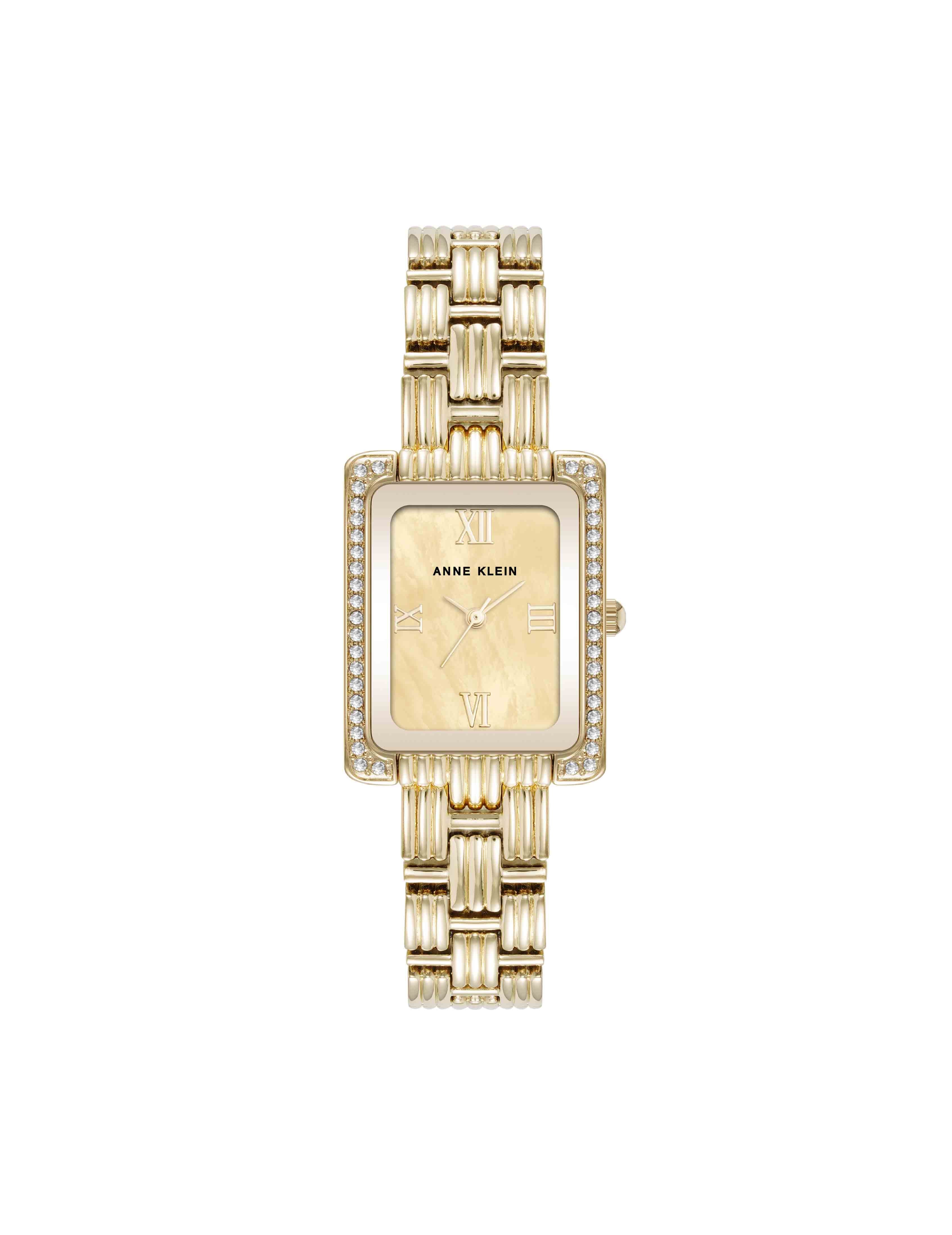Premium Crystal Accented Grooved Link Bracelet Watch