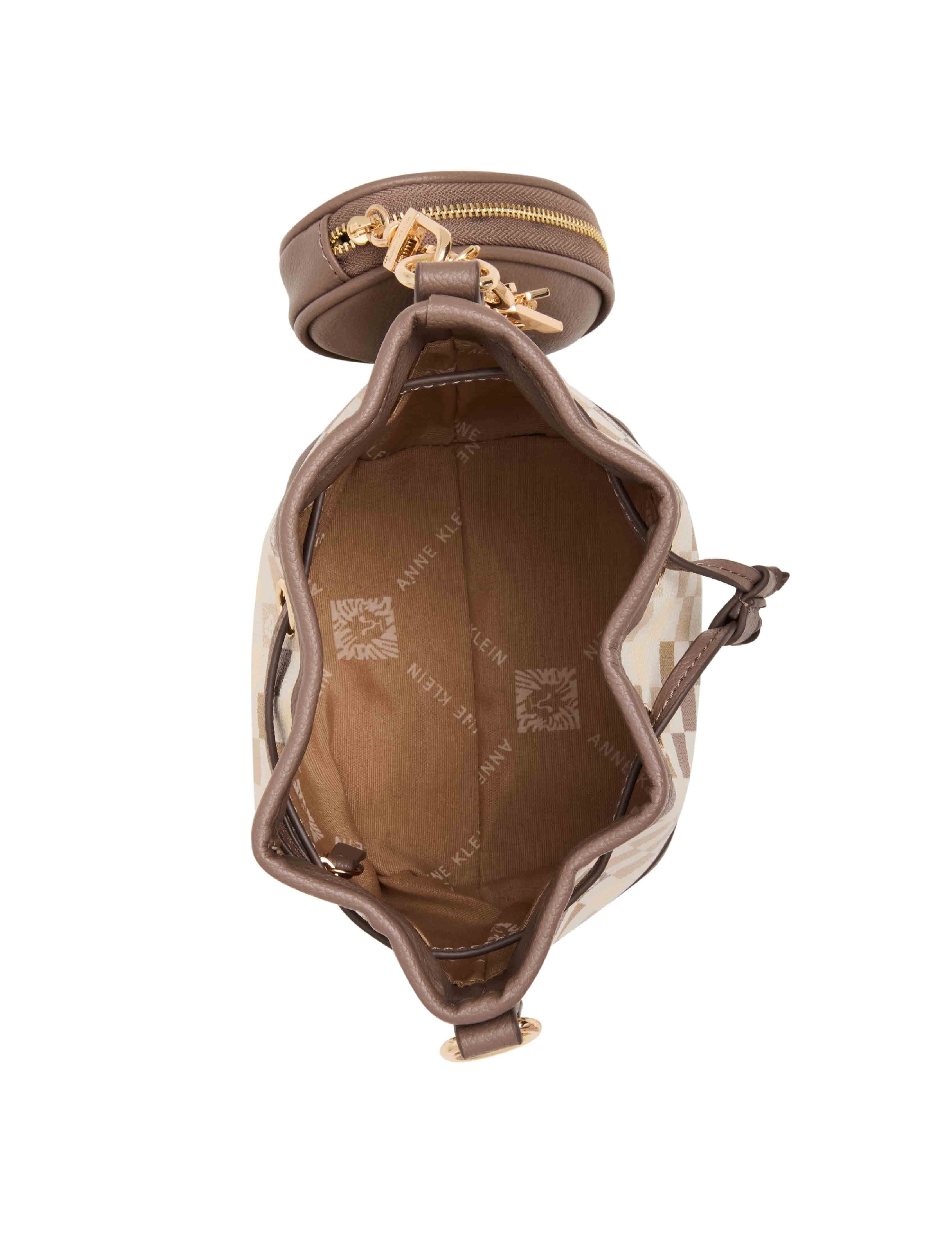 Graphic Tile Lion Logo Small Bucket with Crossbody Strap