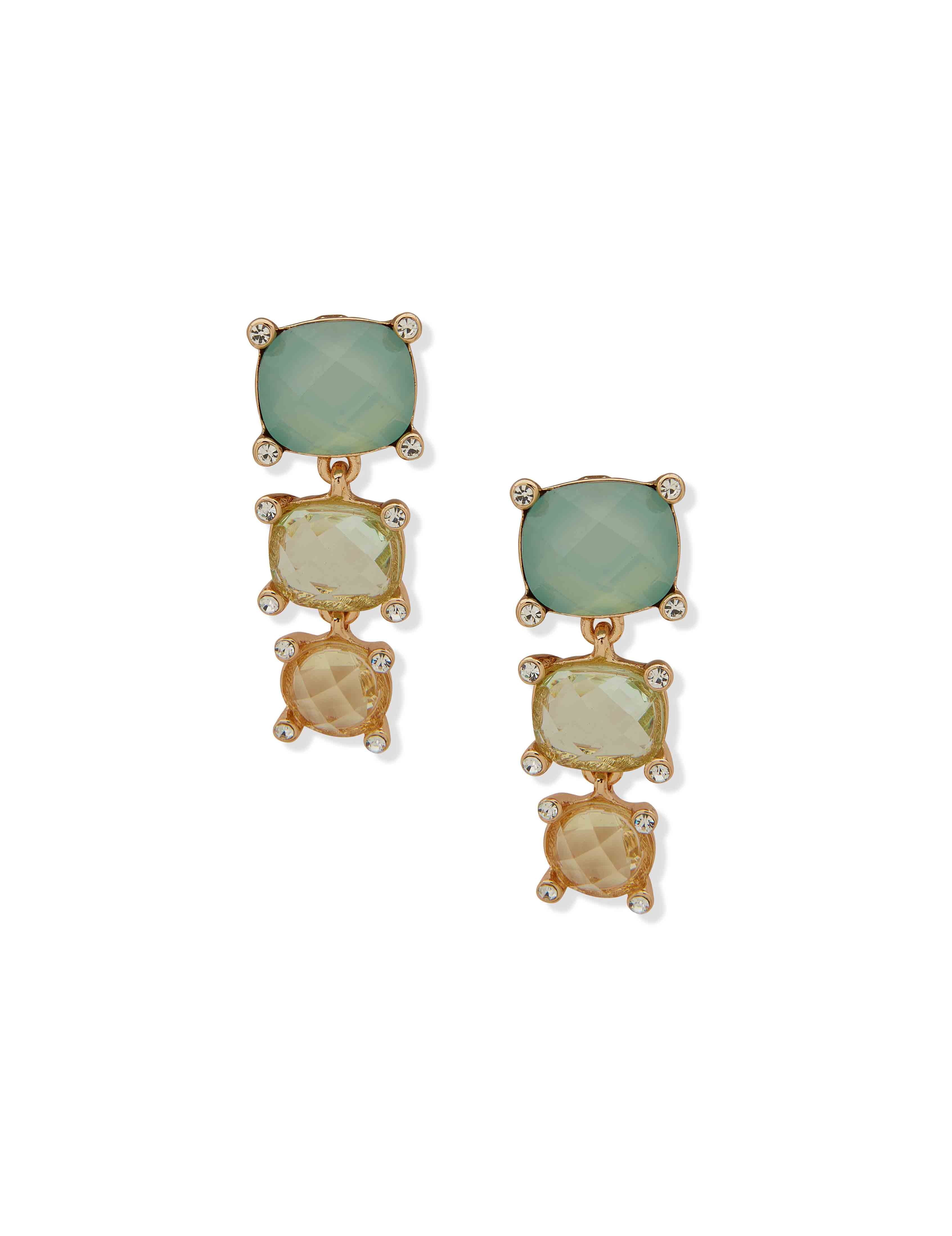 Stationed Linear Clipped Earring - Green