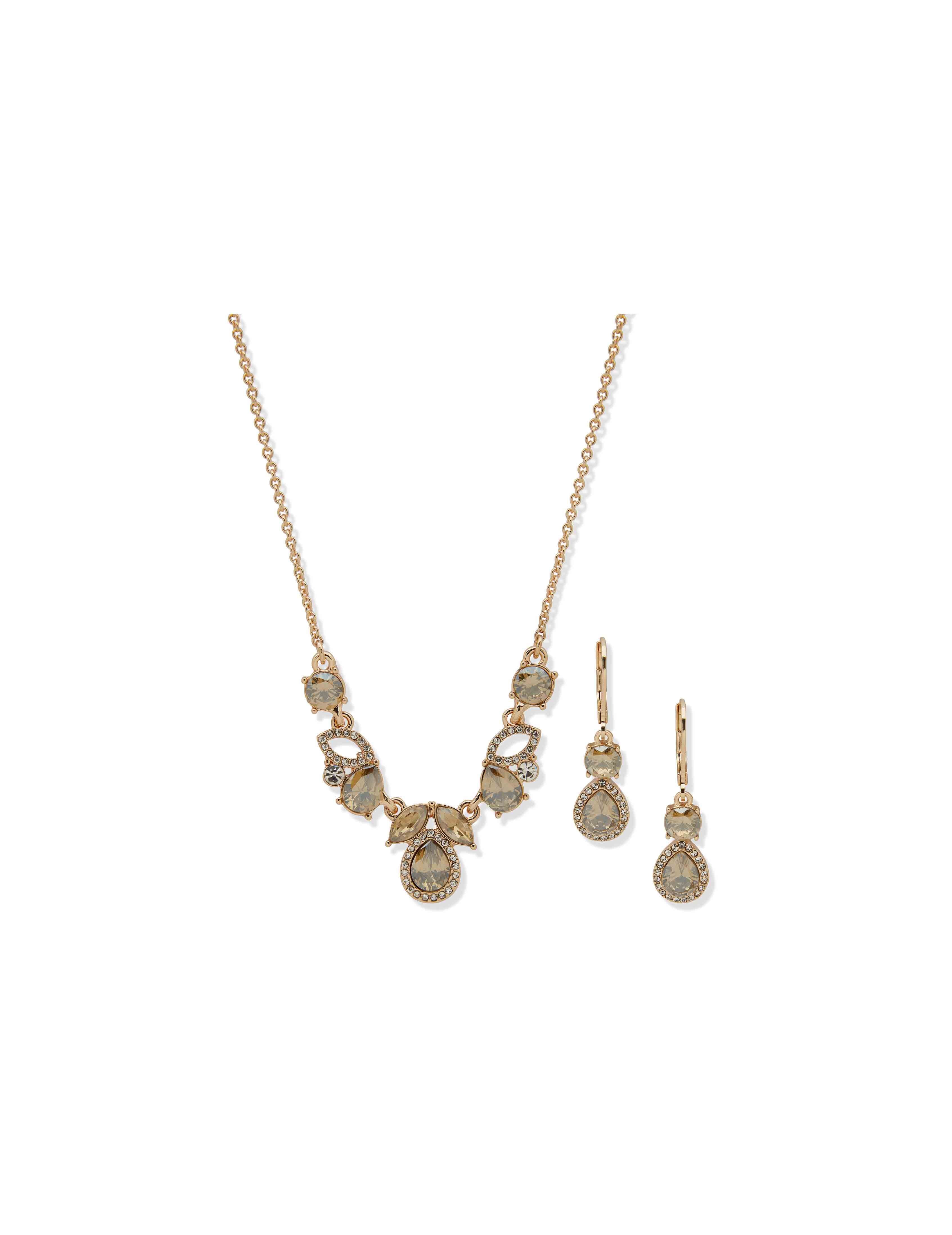 Cluster Earring/ Necklace Set-Neutral Crystal