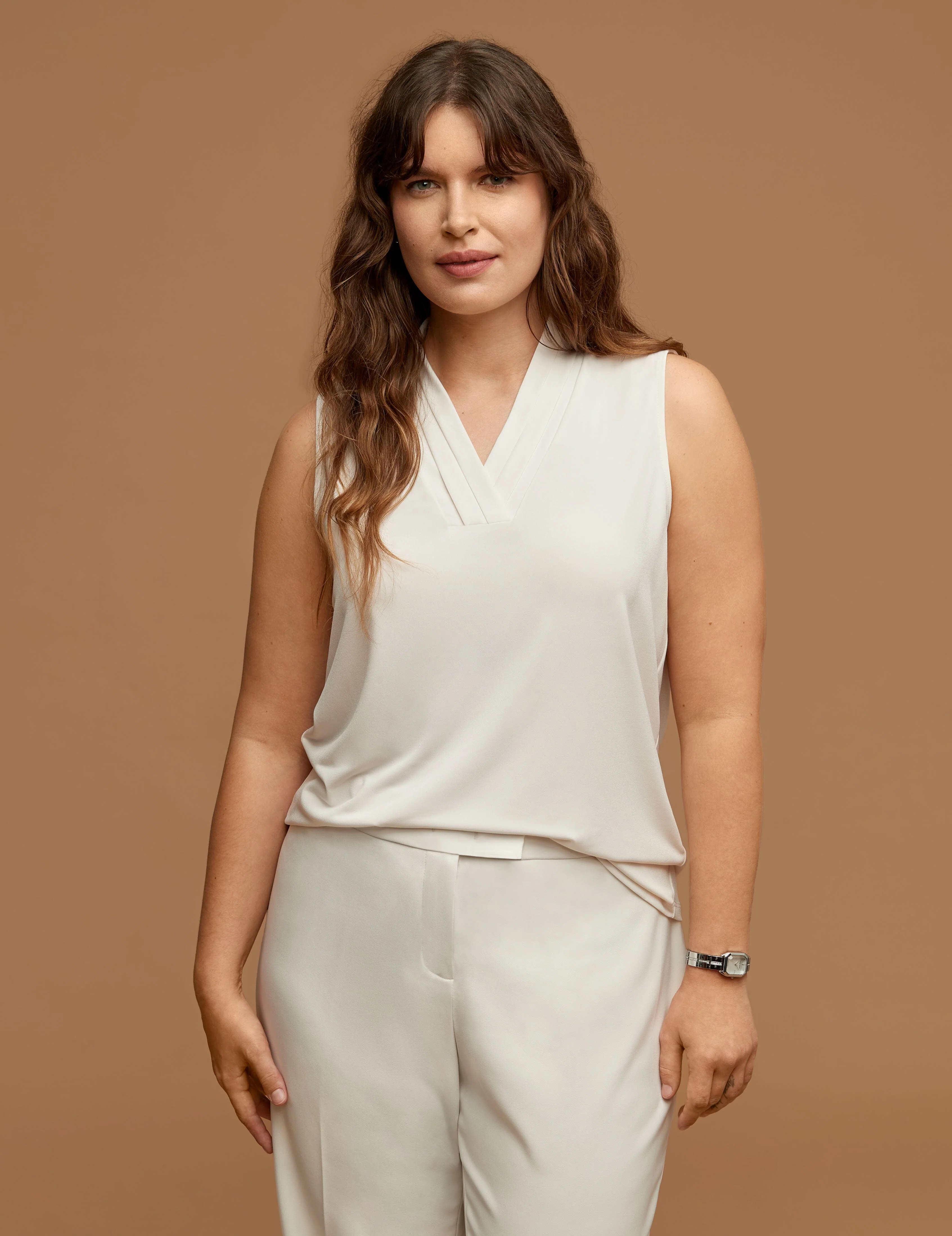 Plus Size Triple Pleat Neck Top