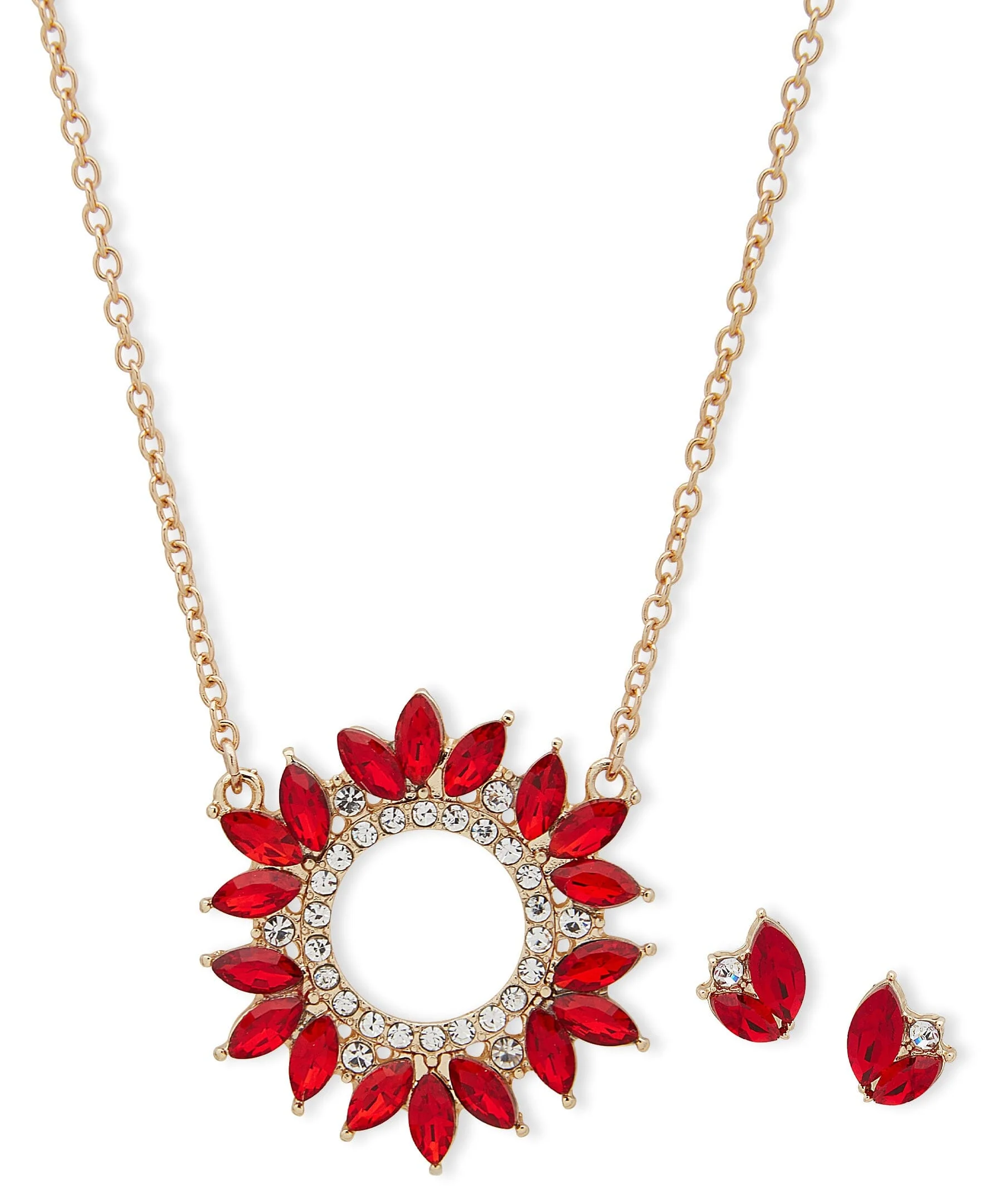 Siam Cluster Pendant Necklace and Earring Set