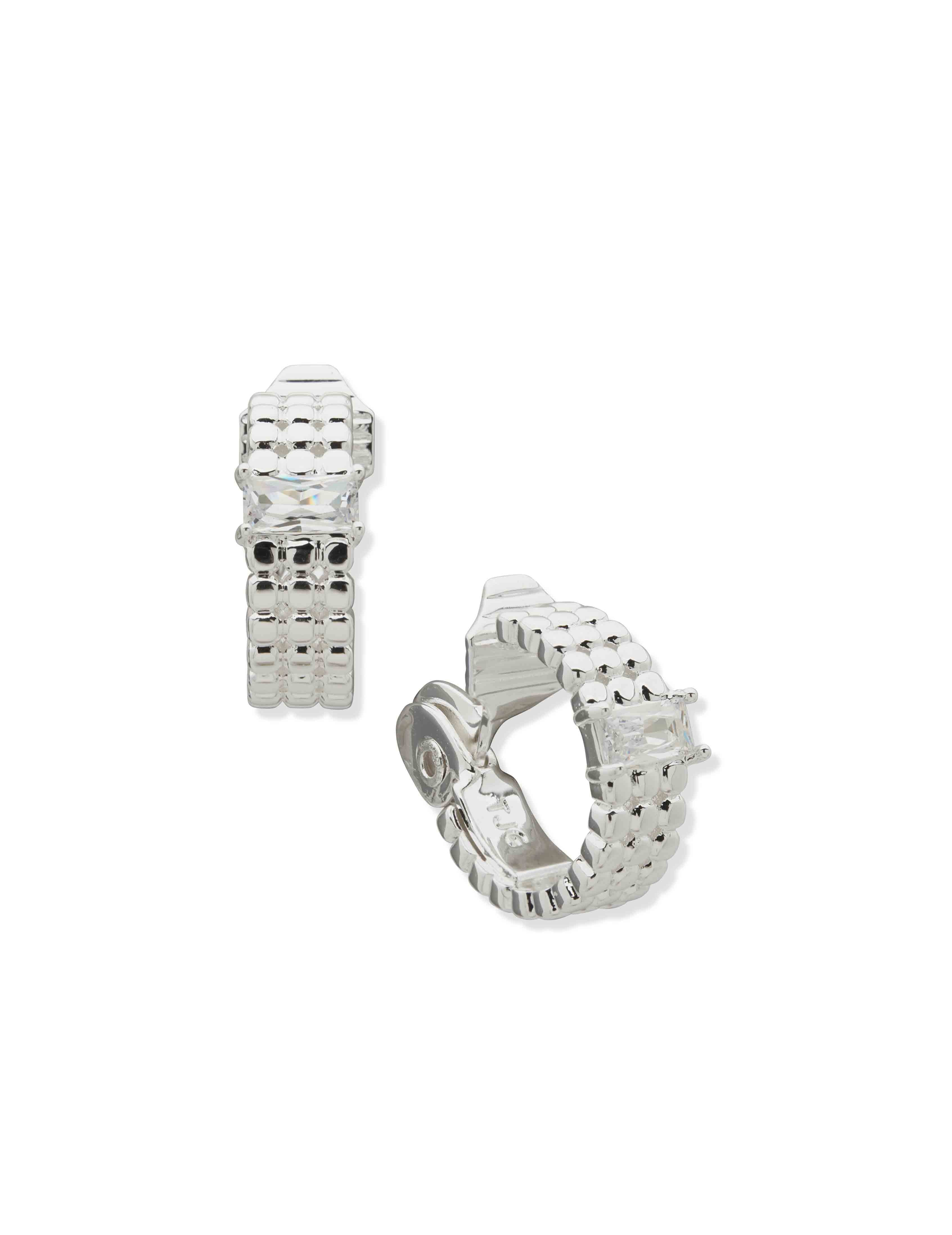 Baguette Stone and Silver Huggie Earrings