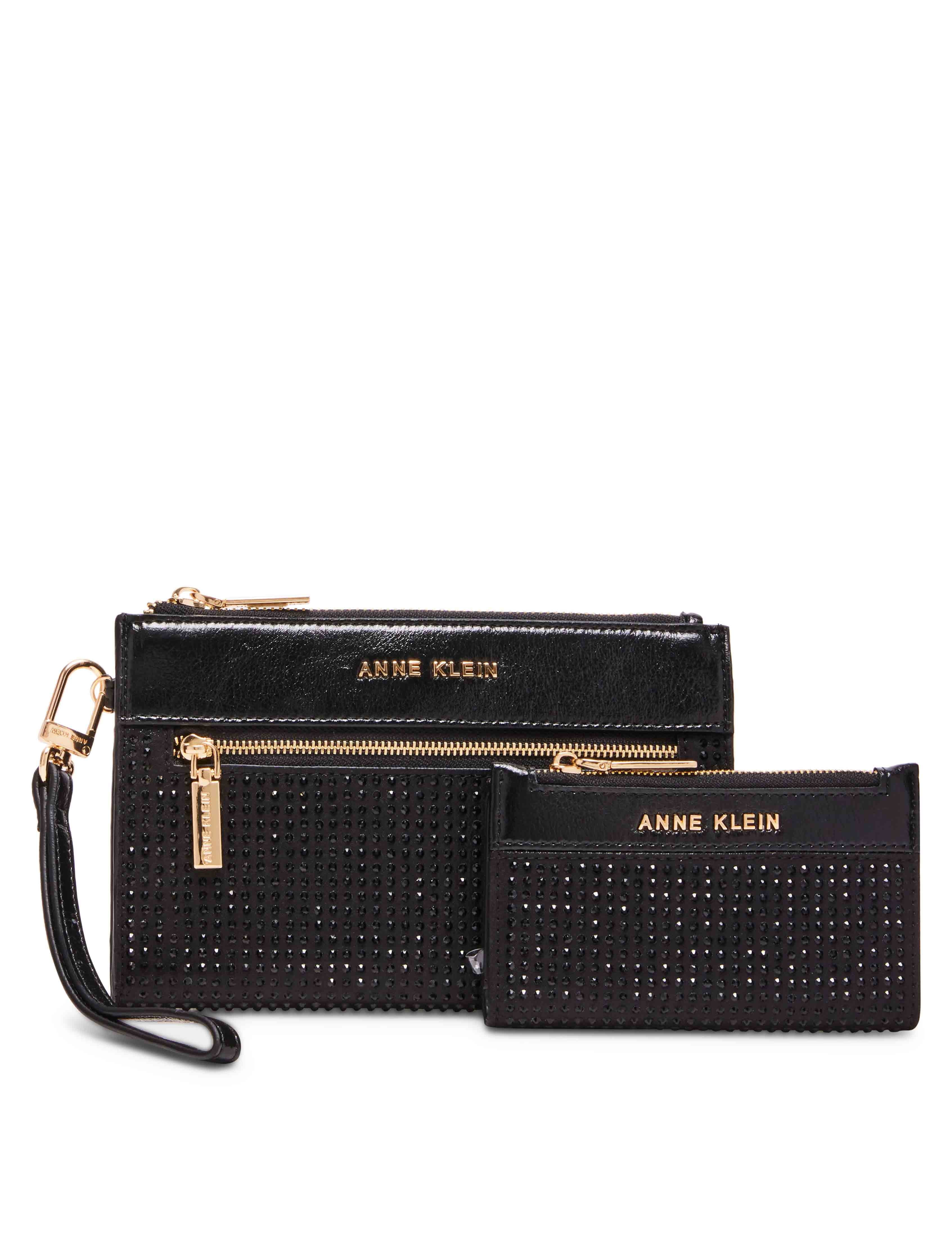 2 Piece Gift Set With Rhinestone Zip Clutch And Card Case