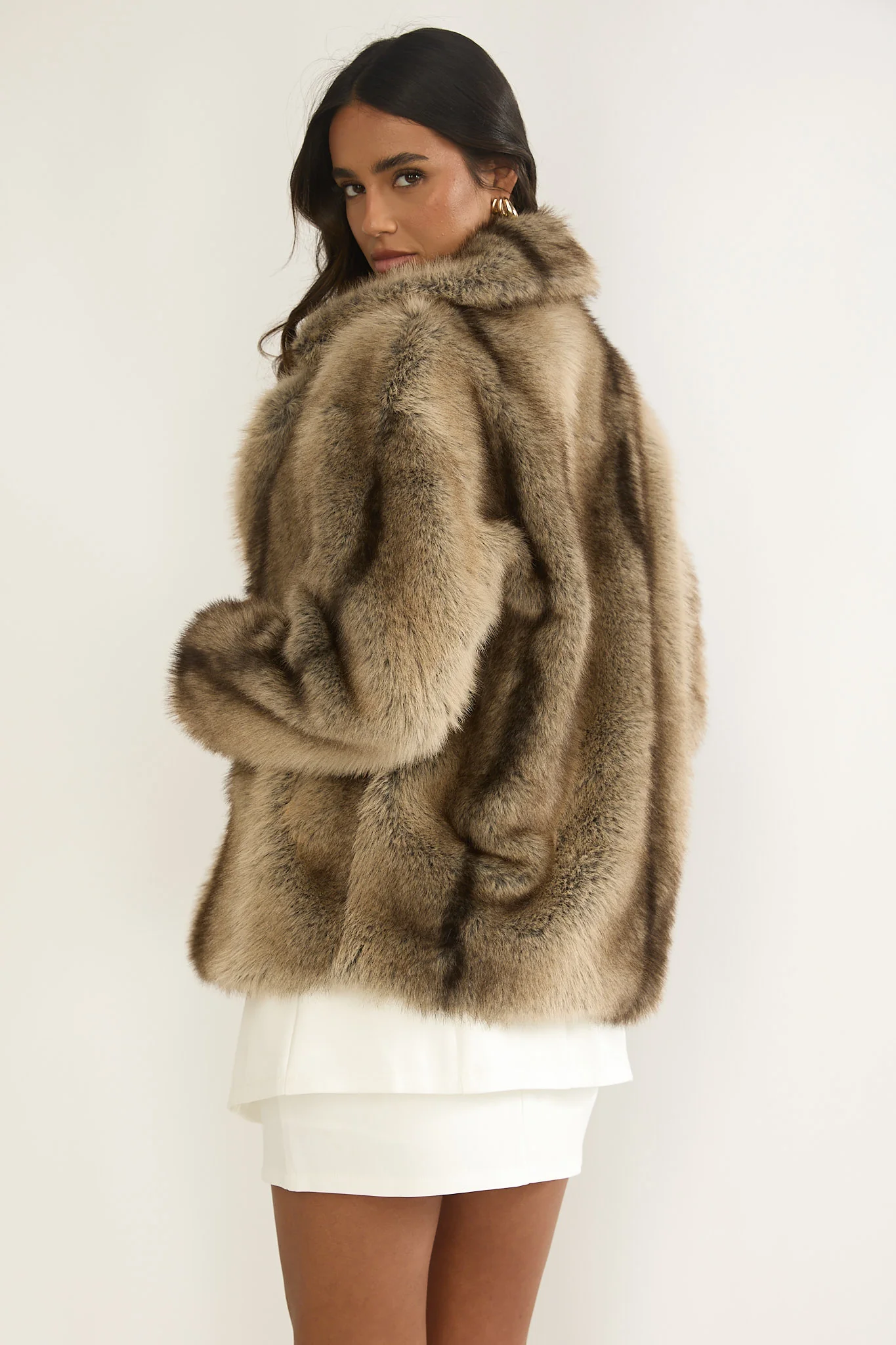 Soraya Notch Lapel Faux Fur Coat Brown