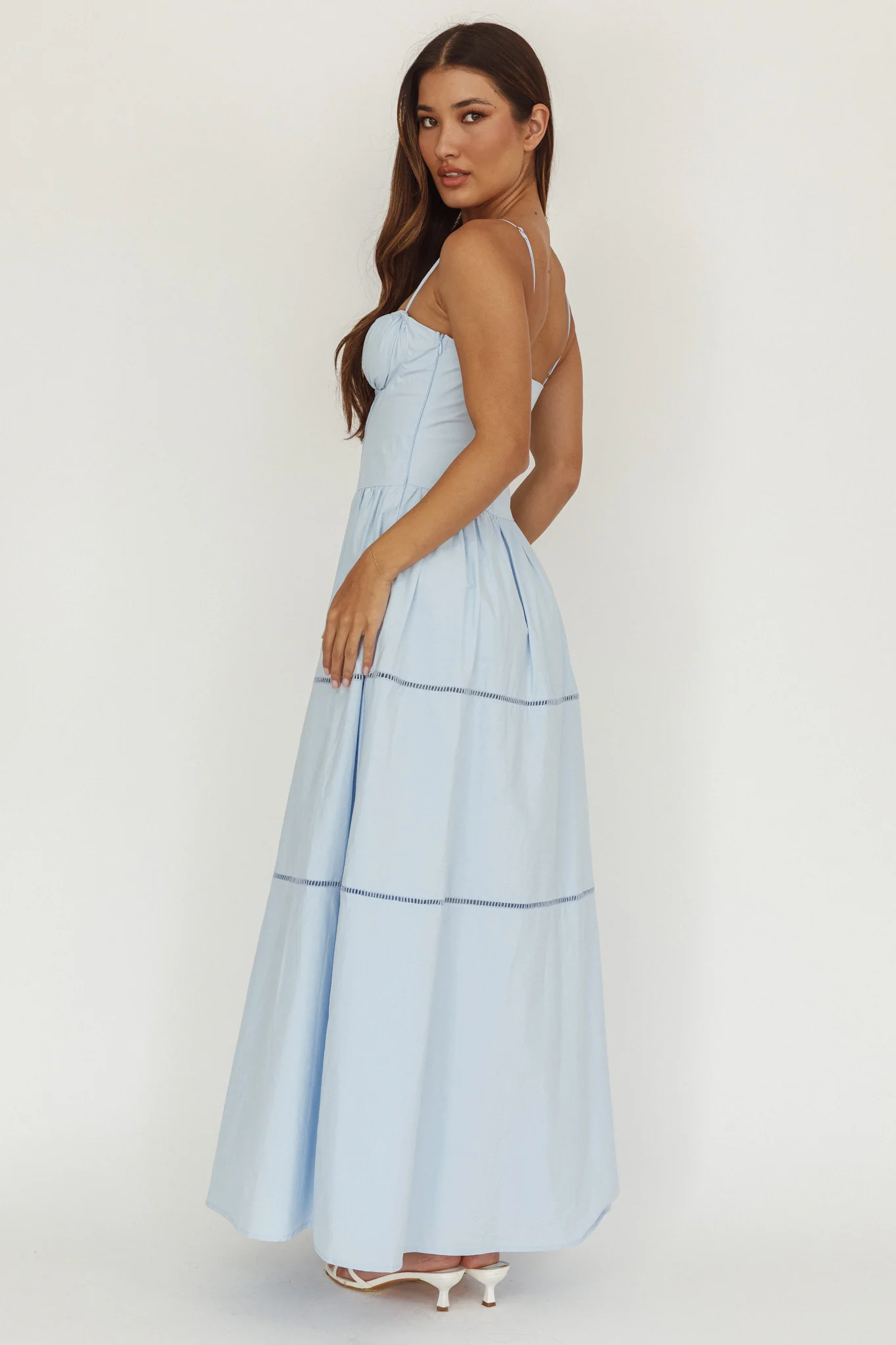 Heavenly Glow Gathered Bust A-Line Maxi Dress Blue