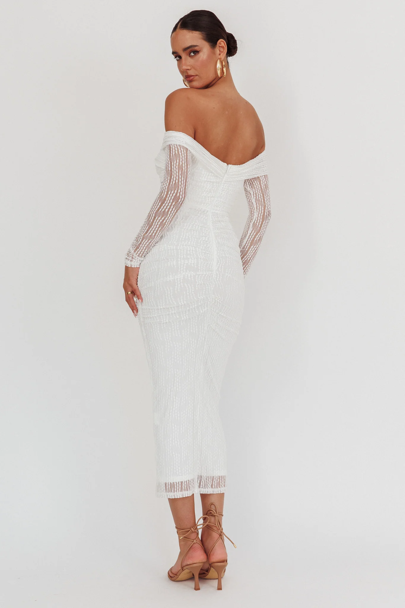 Oliana Off-Shoulder Mesh Maxi Dress White