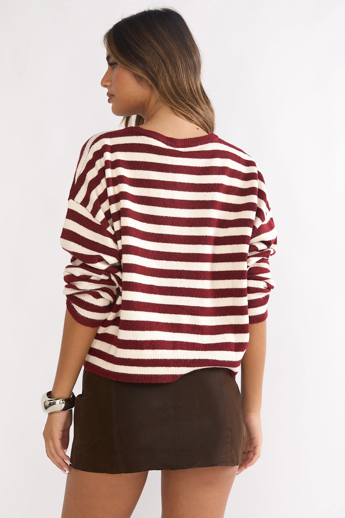 Ivyn Button Front Knitwear Top Stripe Crimson