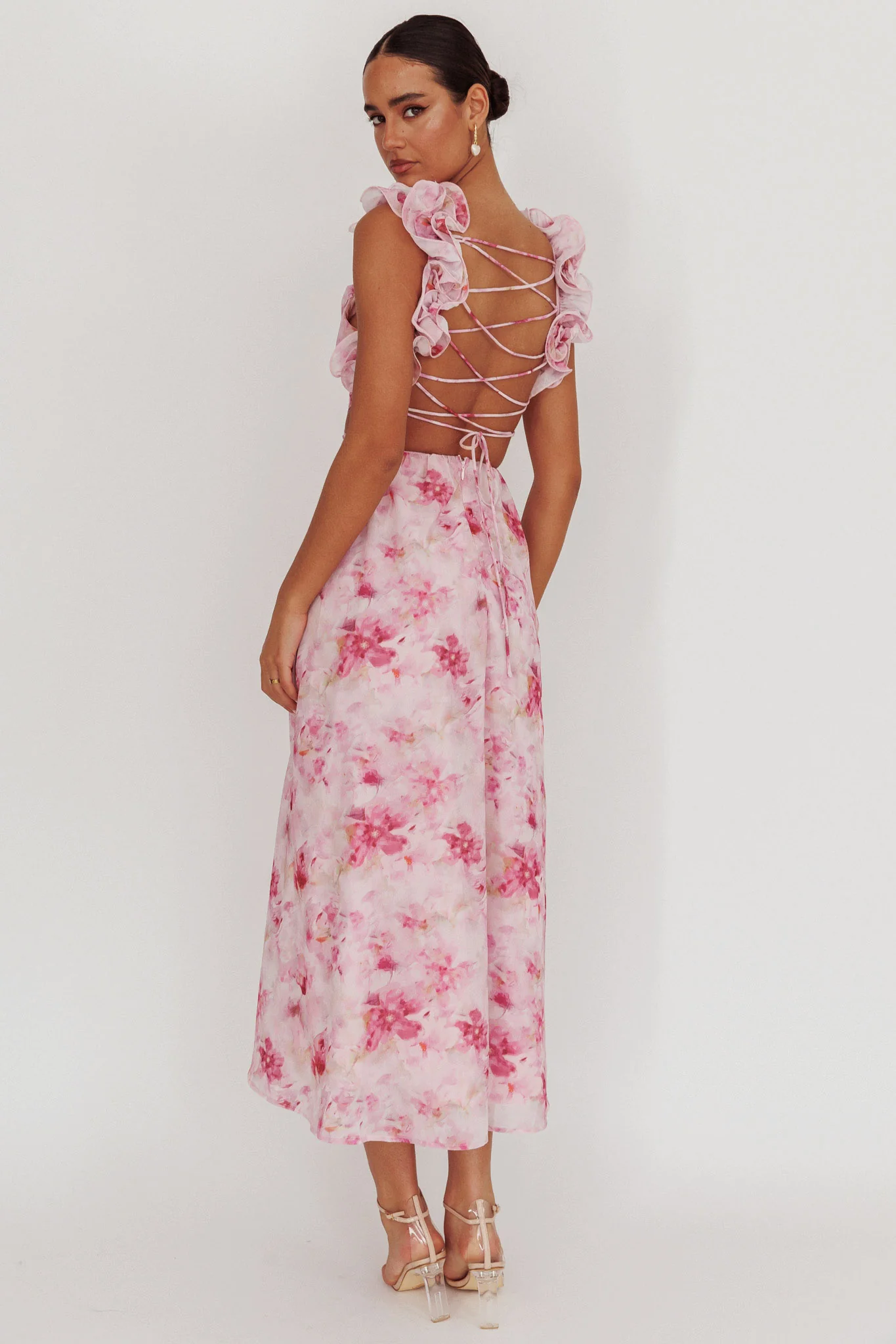 Madara Lace-Up Back Floral Maxi Dress Lilac