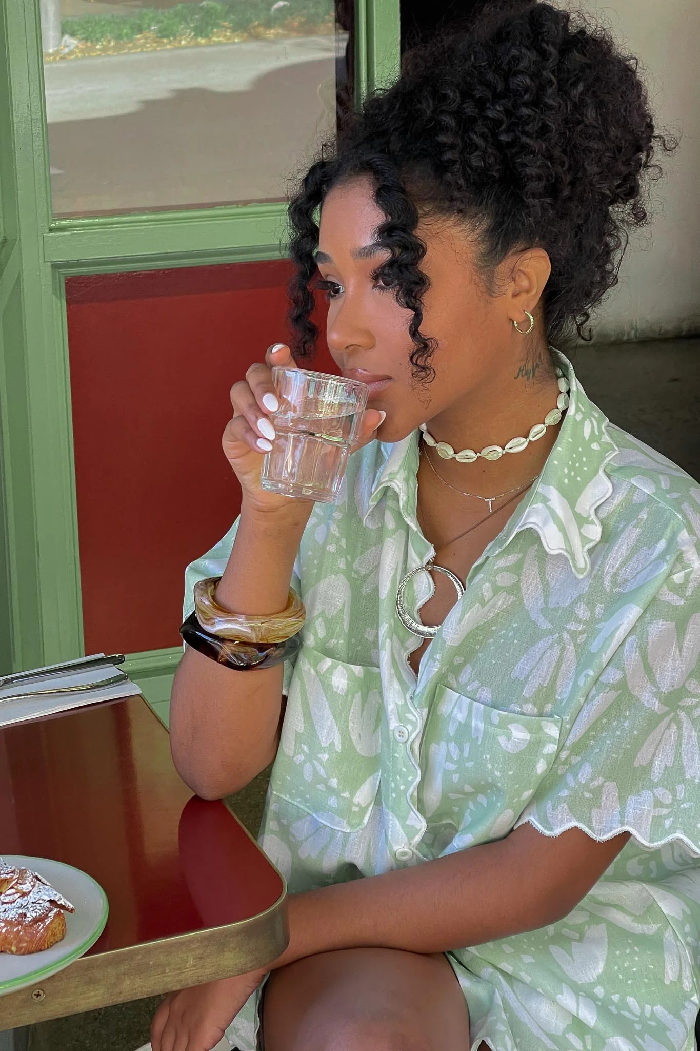 Swing Of Things Scalloped Edge Shirt Print Sage