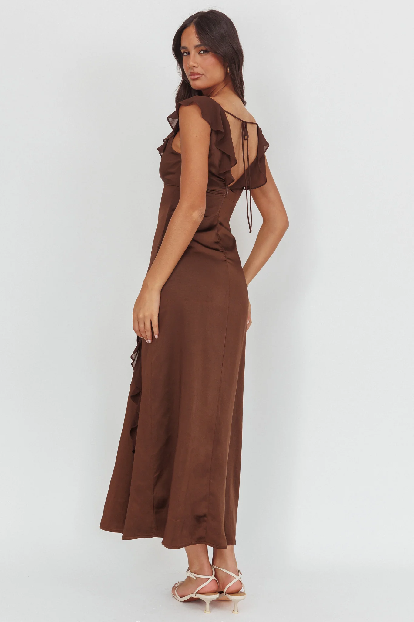 Zerai Ruffle Trimmed Maxi Dress Chocolate