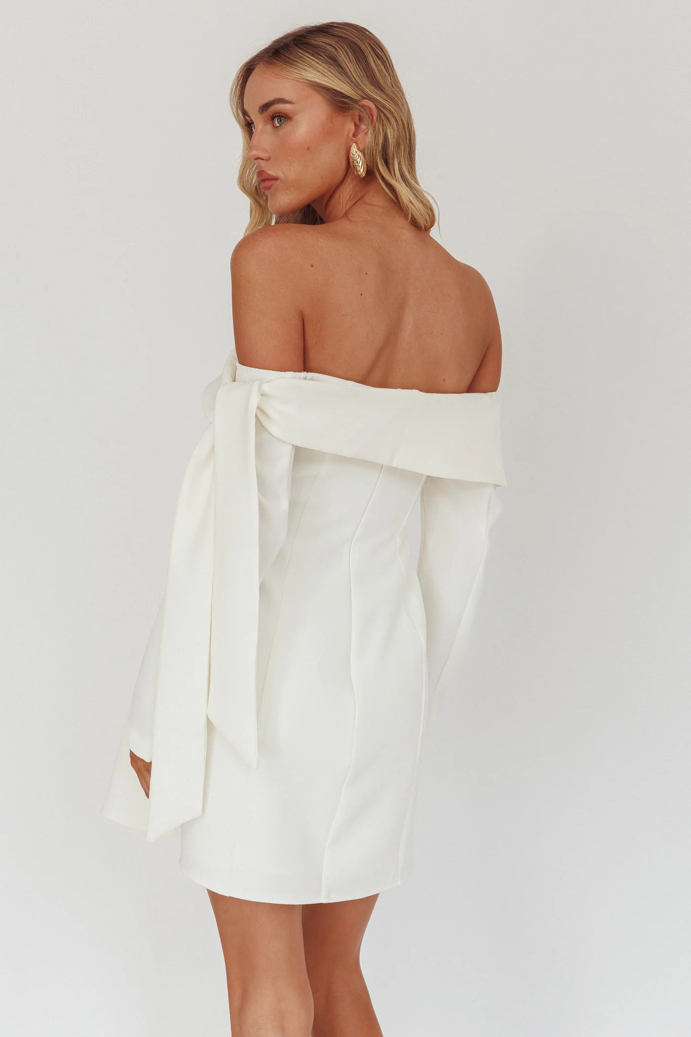 Aurora Sky Off-Shoulder Tie Mini Dress White
