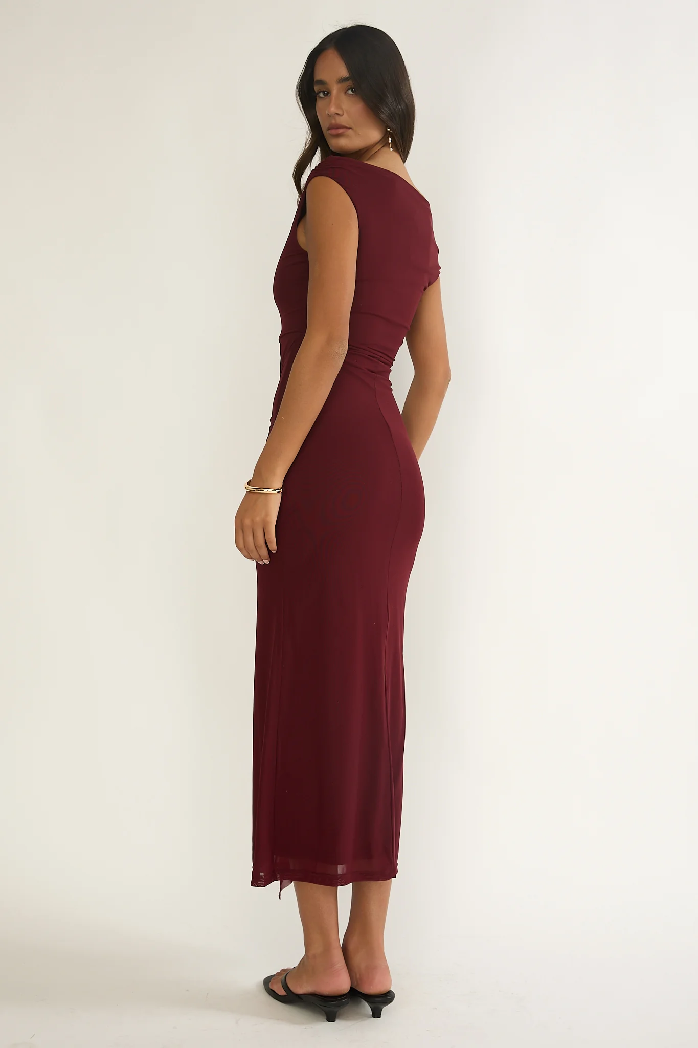 Lyssia Off-Shoulder Waist Sash Maxi Dress Cherry