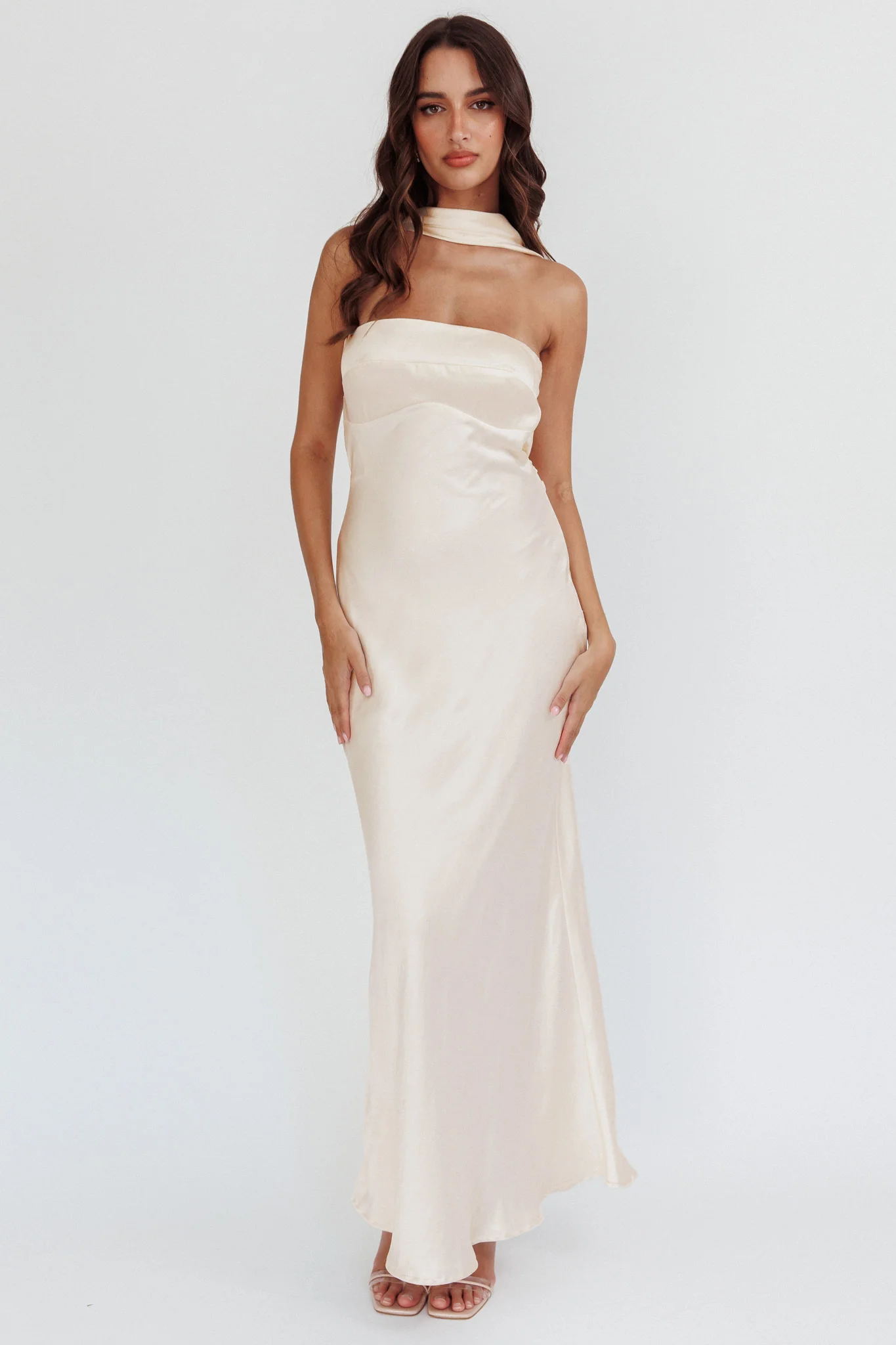Damsel Reverse Halter Maxi Dress Oyster