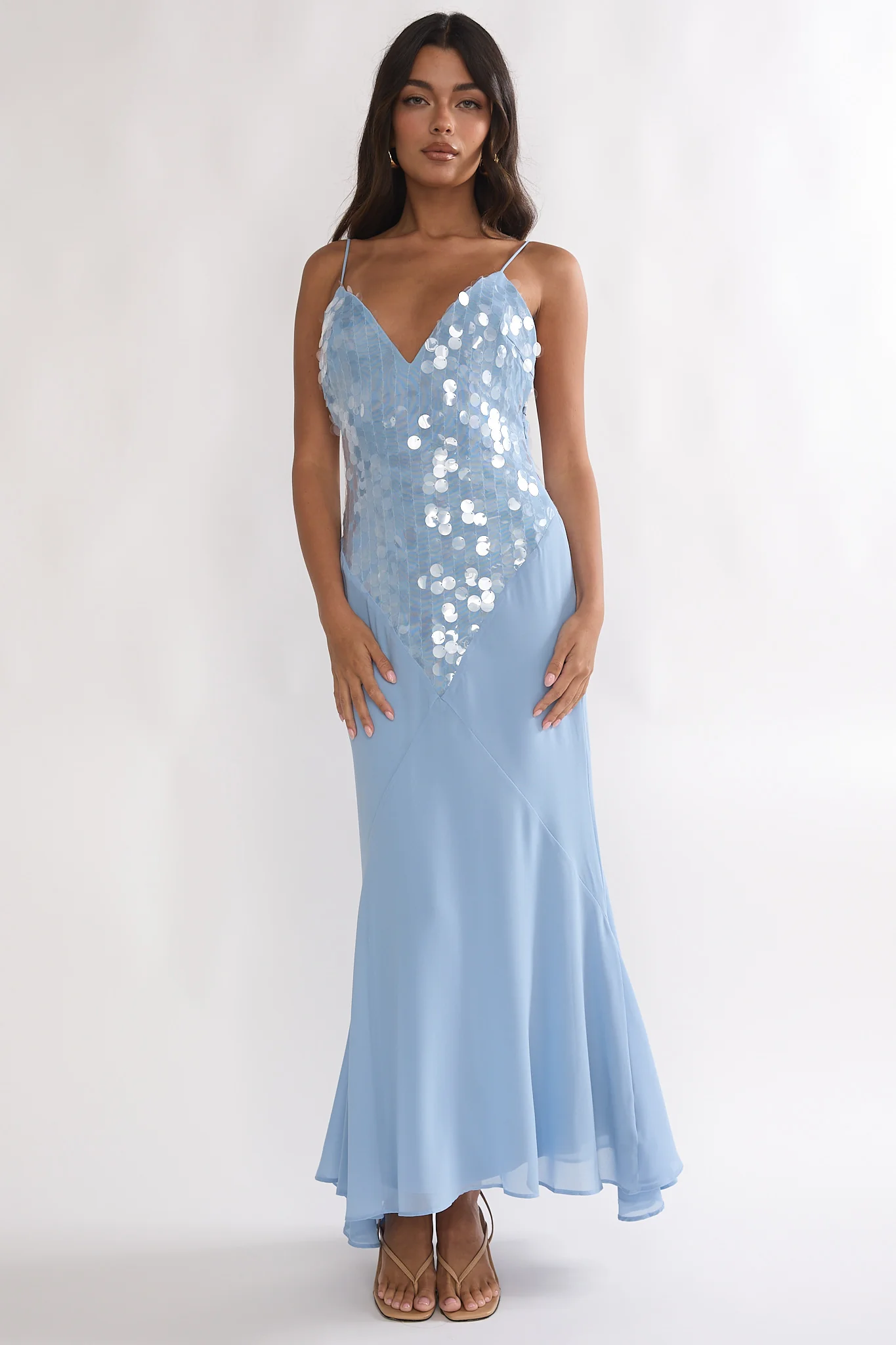 Meranda V-Neck Maxi Dress Sequin Blue