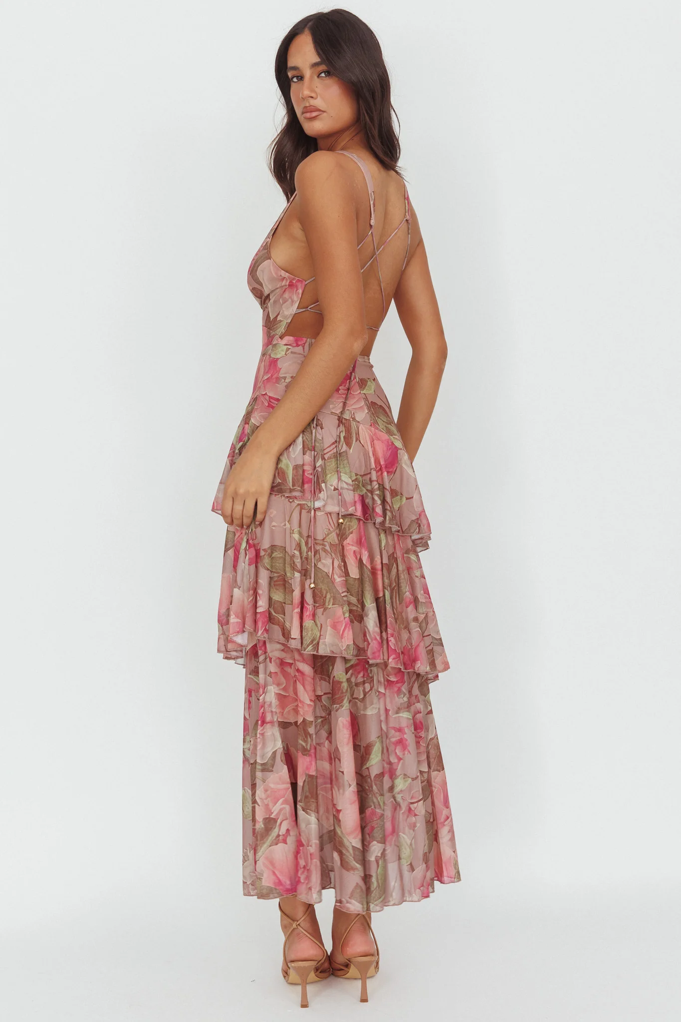 Veda Strappy Back Maxi Dress Roses Blush