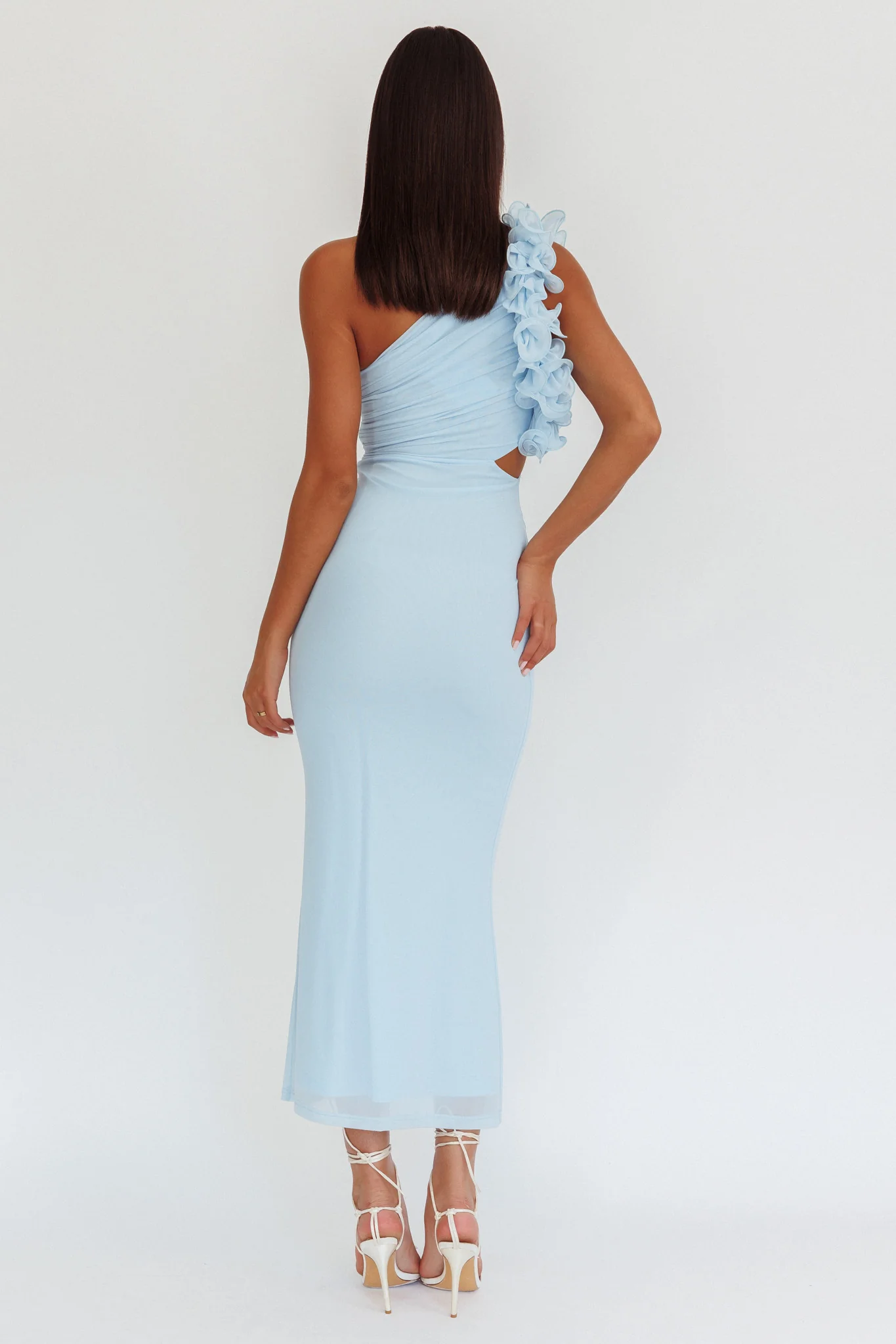 Deanna One-Shoulder Ruffle Maxi Dress Light Blue