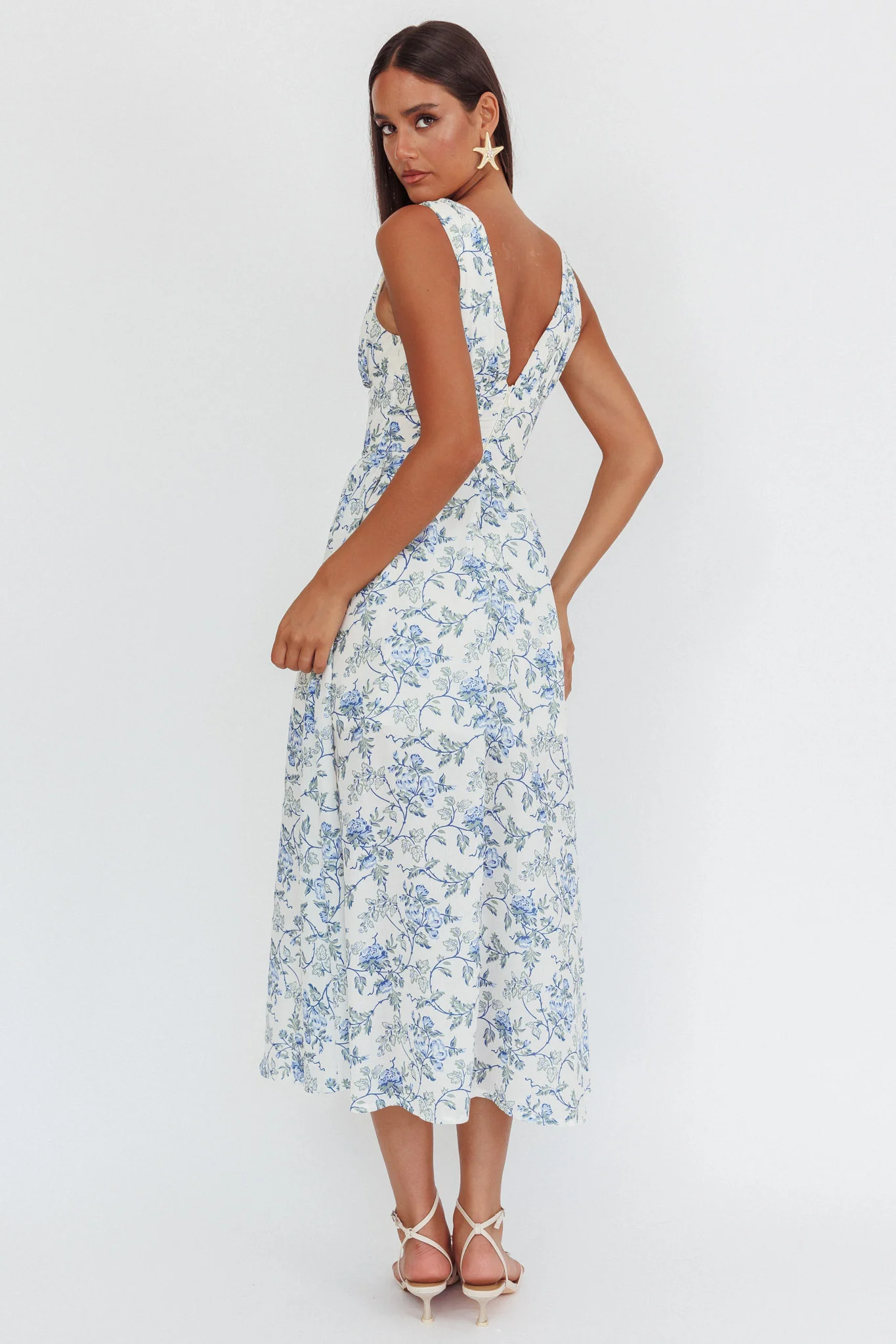Spring Dawn Basque Waist Maxi Dress Floral Blue