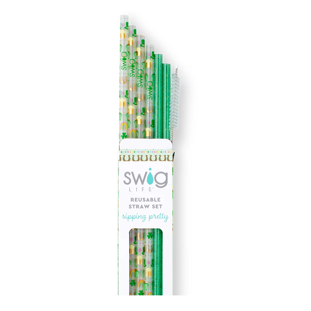 Lucky Charm + Green Glitter Reusable Straw Set