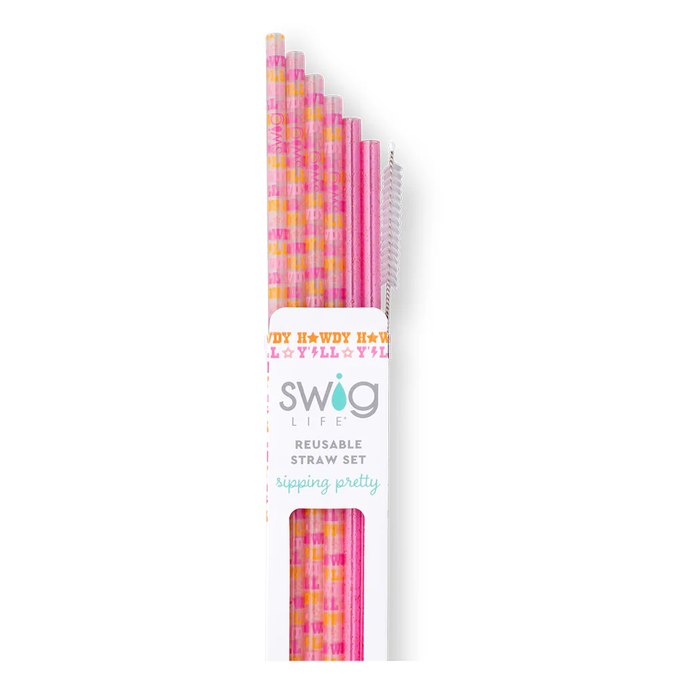 Howdy Y'all + Pink Glitter Reusable Straw Set