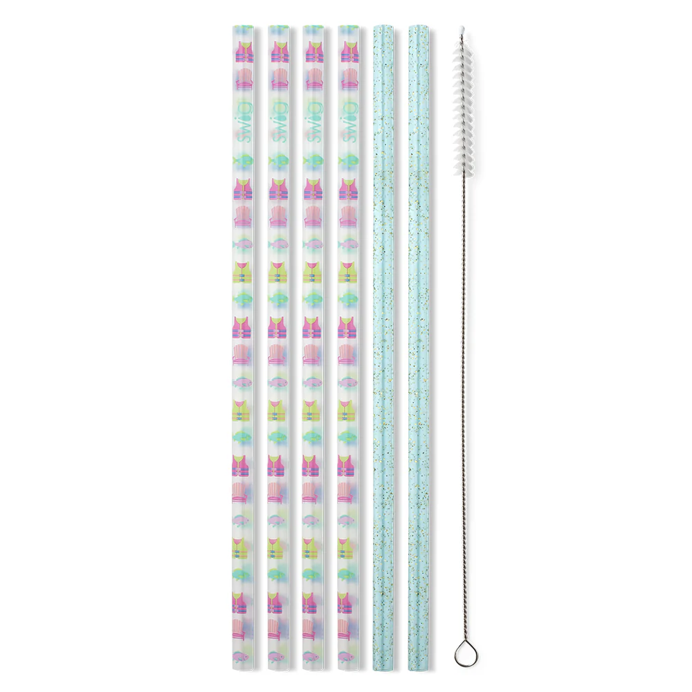 Lake Girl + Aqua Glitter Reusable Straw Set