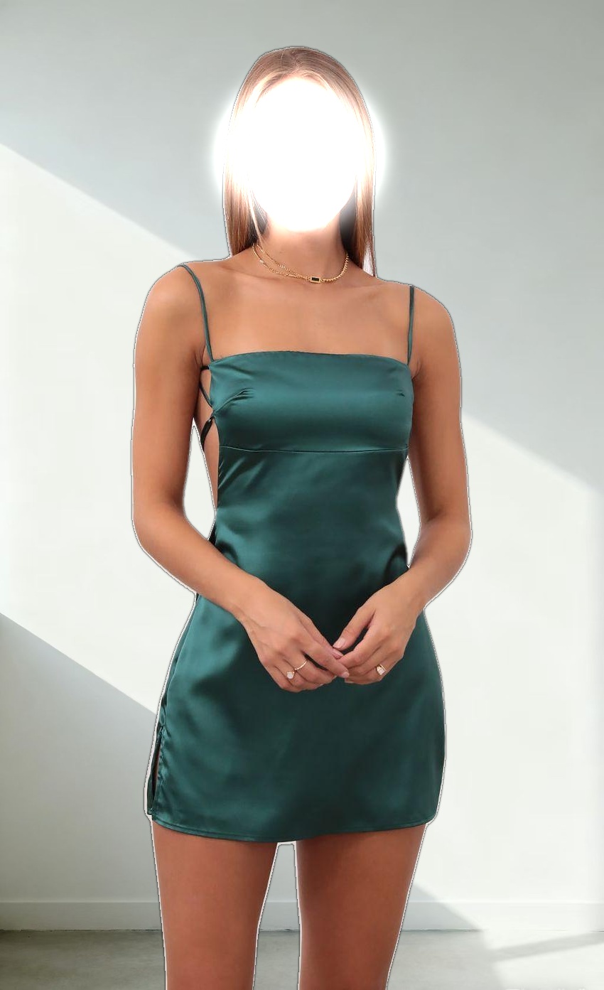 Satin Slit Dress In Hunter Green