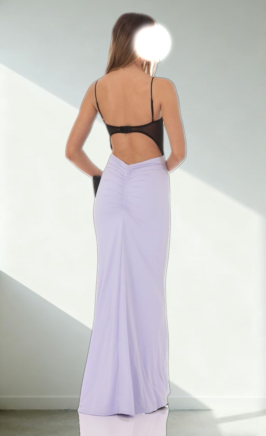 Open Back Two-Toned Maxi Dress in Lavender