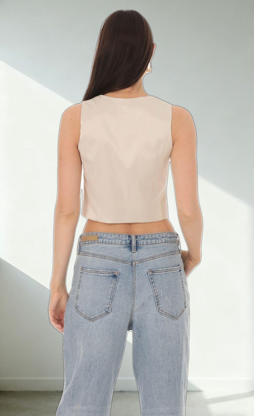 Satin Button Vest Top in Cream