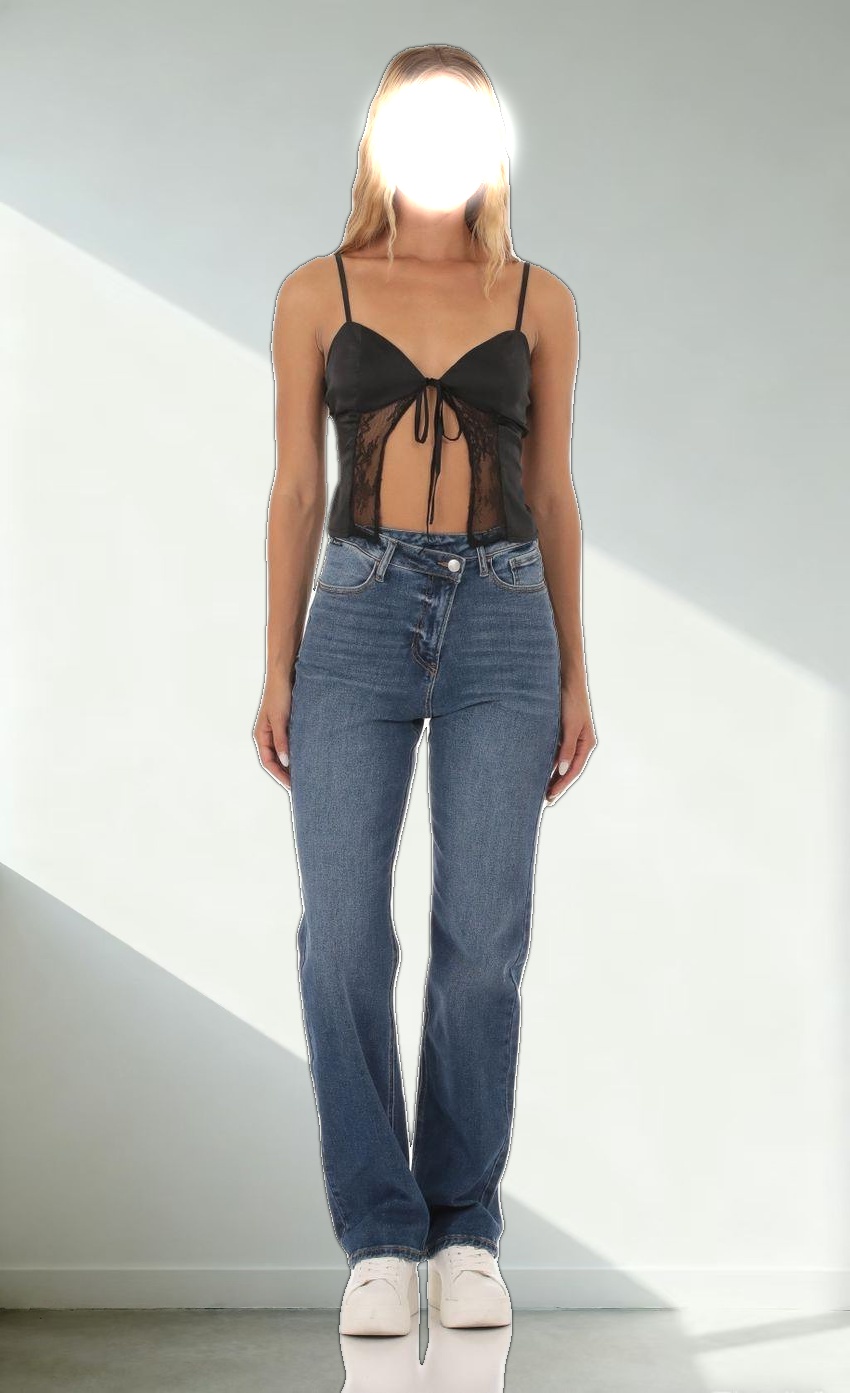 Satin Lace Top in Black