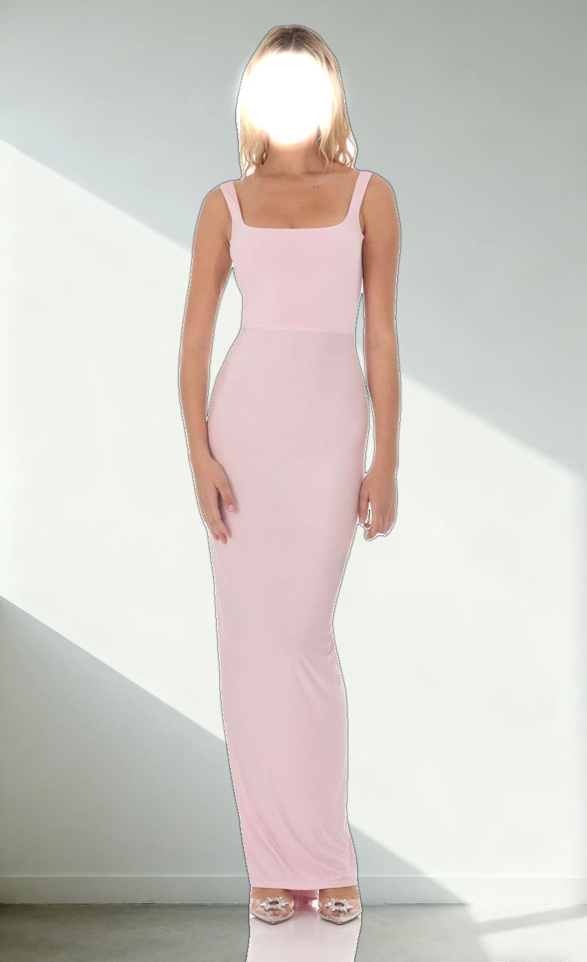 Square Neck Open Back Maxi Dress in Pink