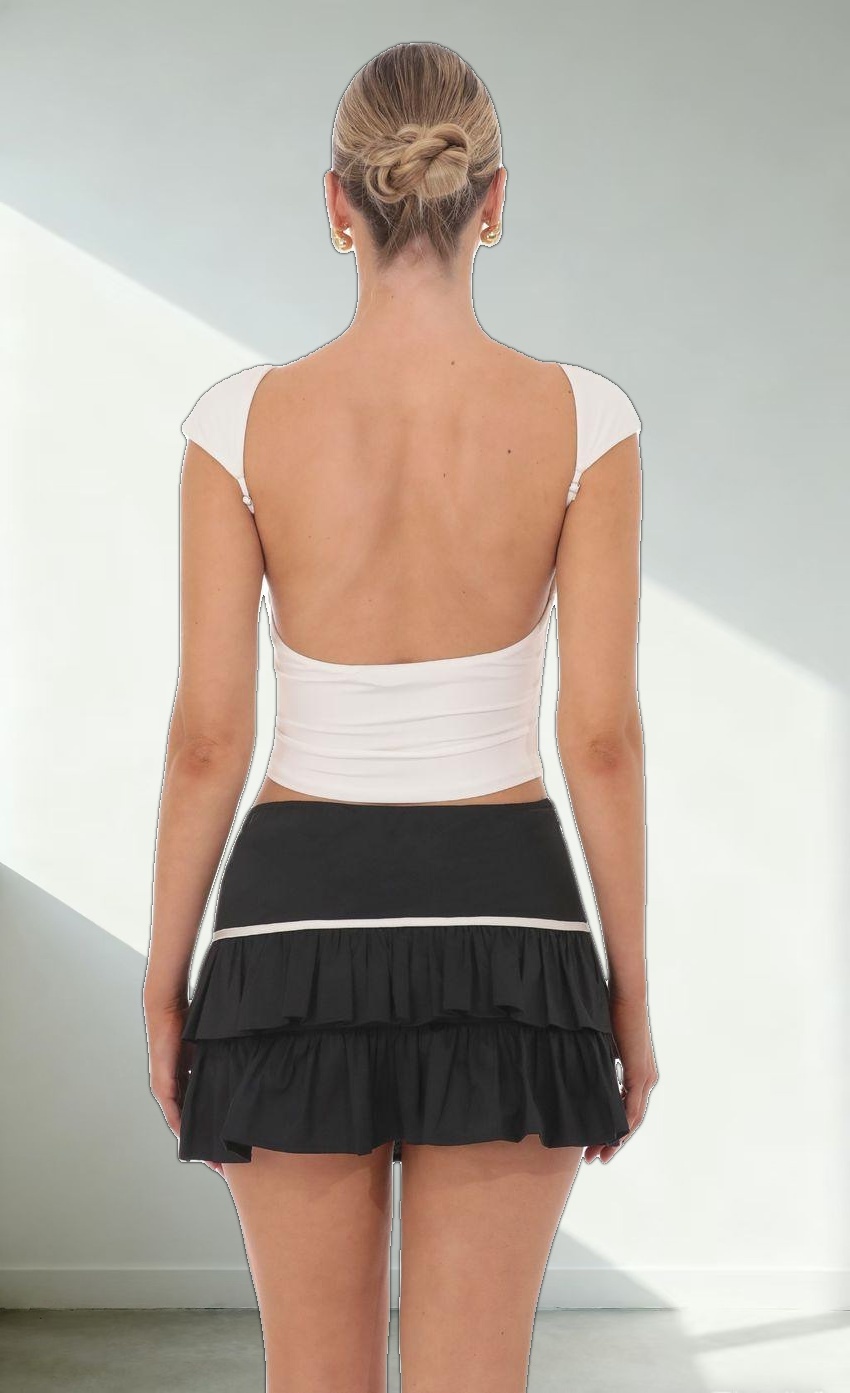 Bow Ruffle Skirt in Black