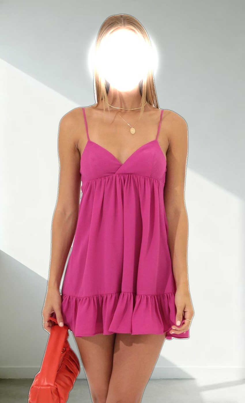 Crepe Baby Doll Ruffle Dress in Pink